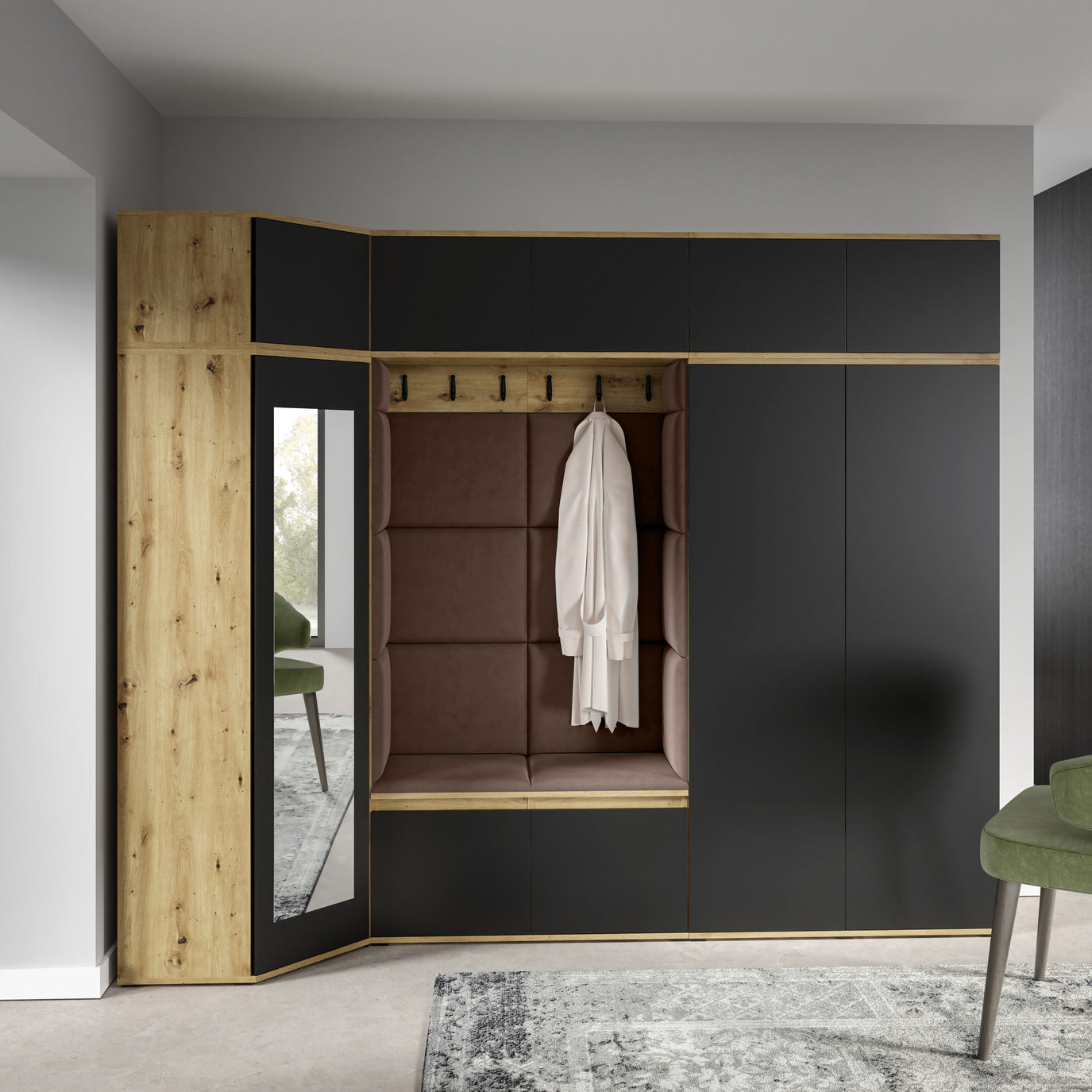 PK Emi 39 Flurgarderobe Artisan Eiche/Schwarz - Polsterpaneele in verschiedenen Farben