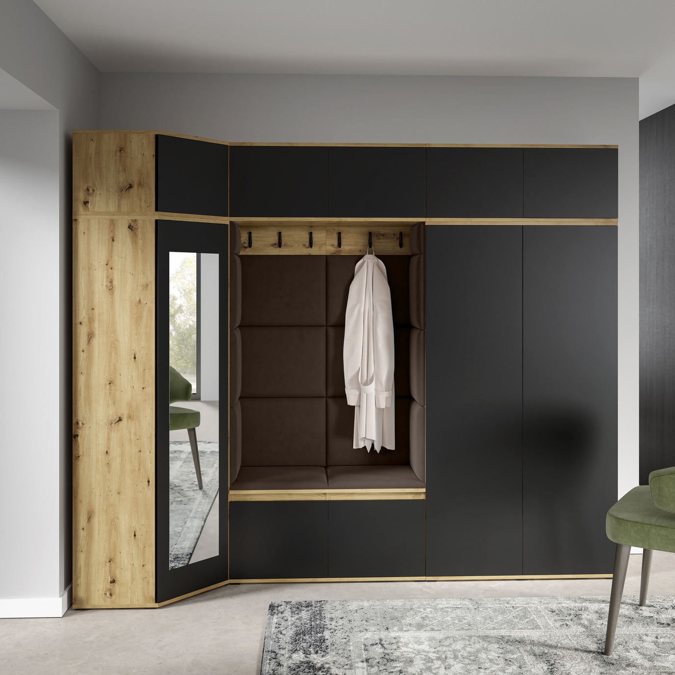 PK Emi 39 Flurgarderobe Artisan Eiche/Schwarz - Polsterpaneele in verschiedenen Farben