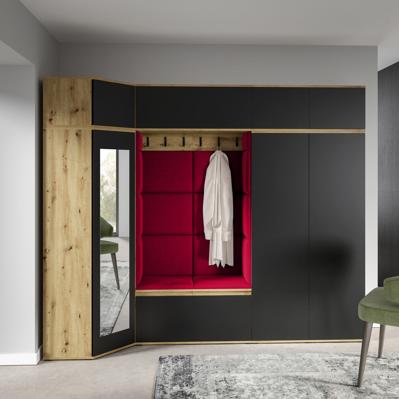 PK Emi 39 Flurgarderobe Artisan Eiche/Schwarz - Polsterpaneele in verschiedenen Farben