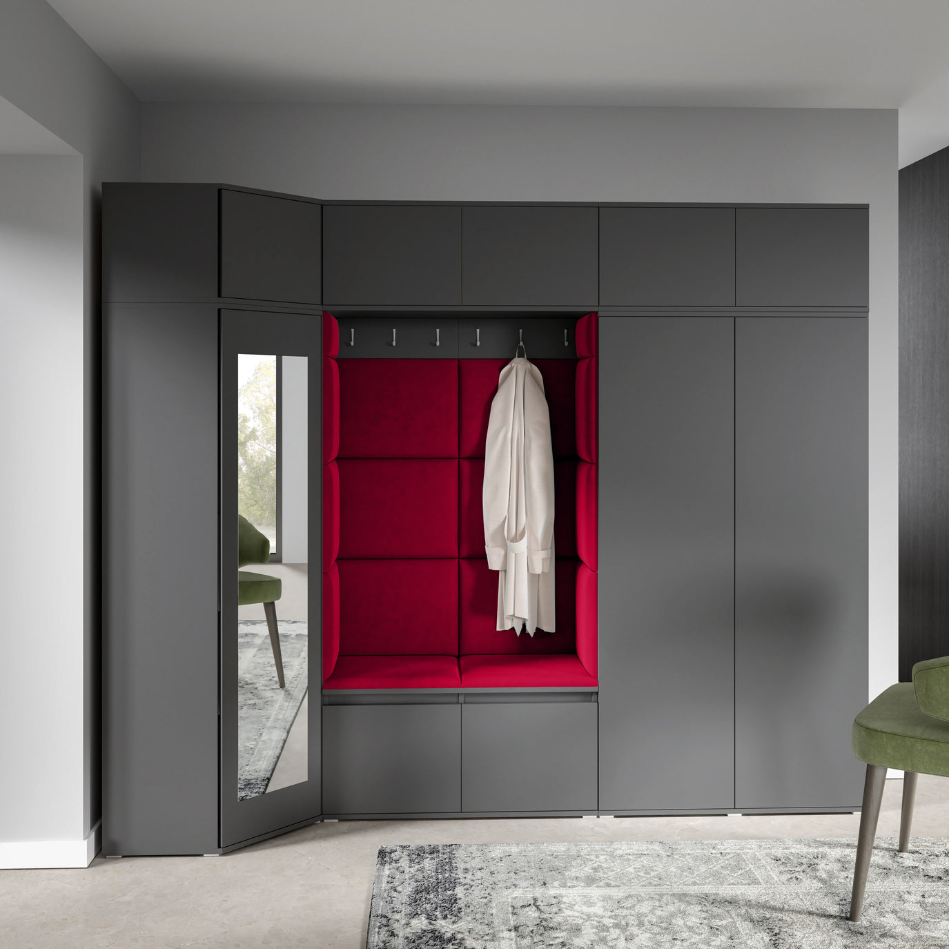 PK Emi 39 Hallway Wardrobe Graphite - Upholstered Panels in Various Colours
