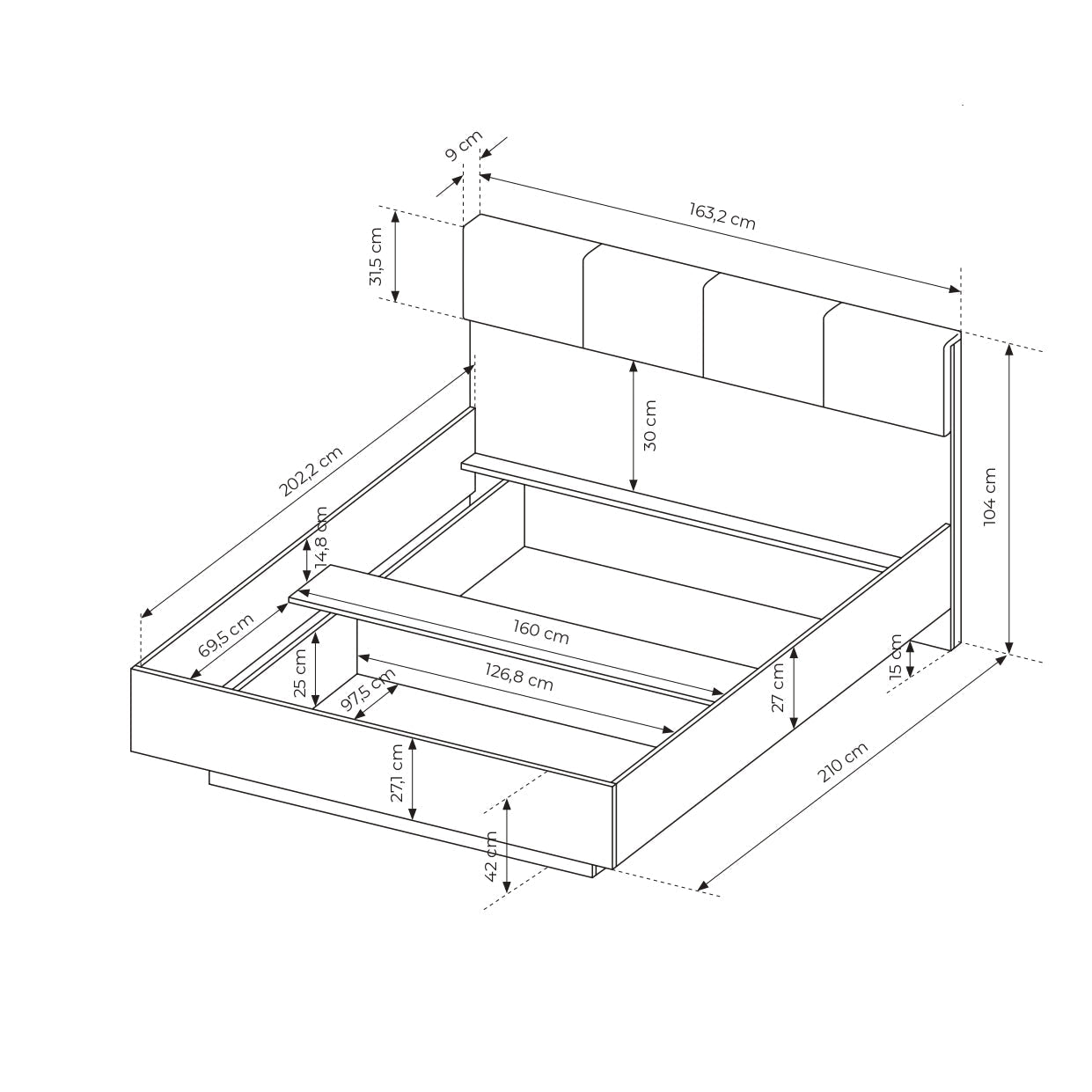 Lask Tally – Bett mit optionalem Lattenrost