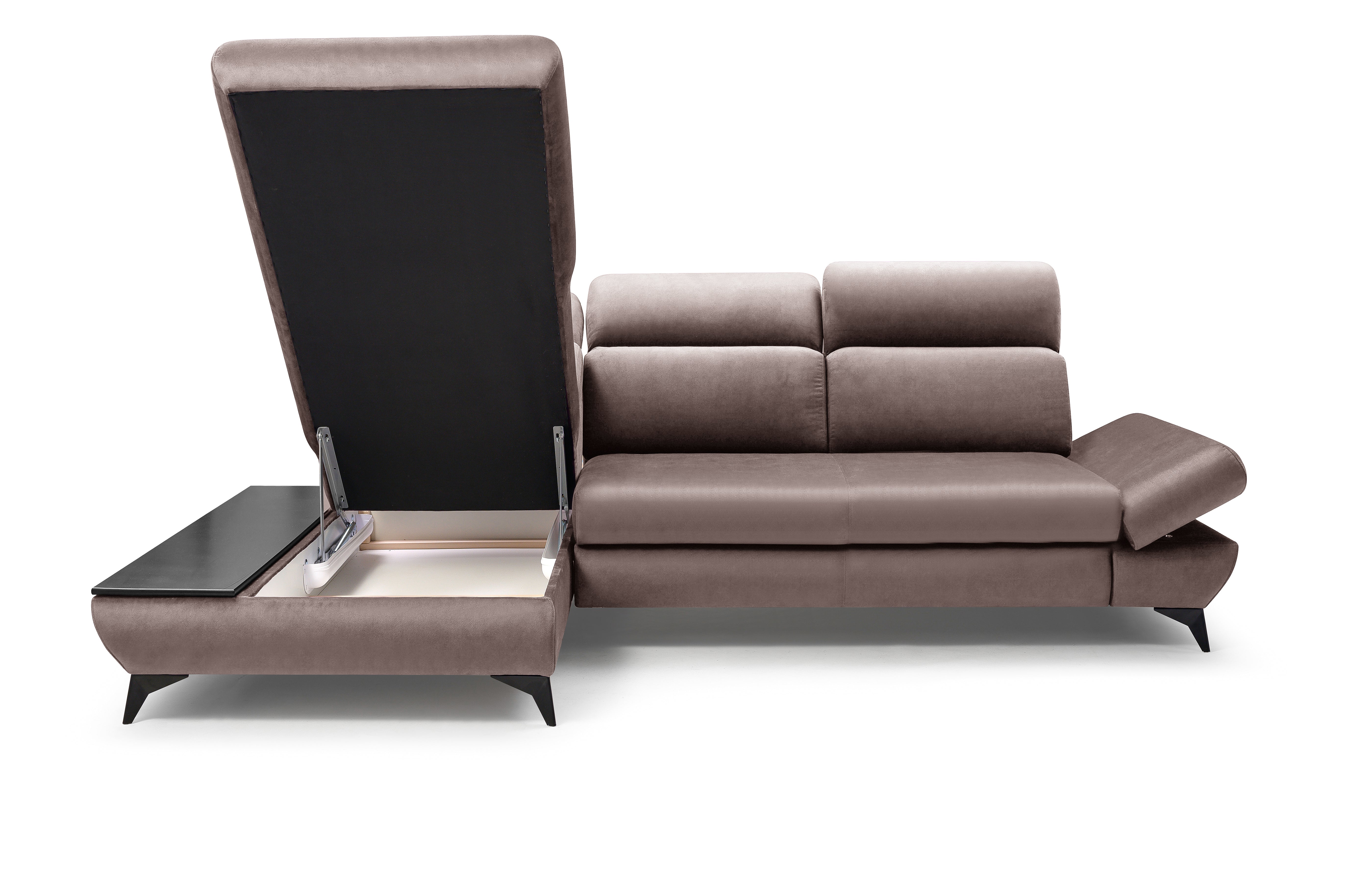 Lask TITAN Ecksofa mit Holzablage und verstellbaren Kopfstützen – 280 x 166 cm – Links- oder Rechtskonfiguration