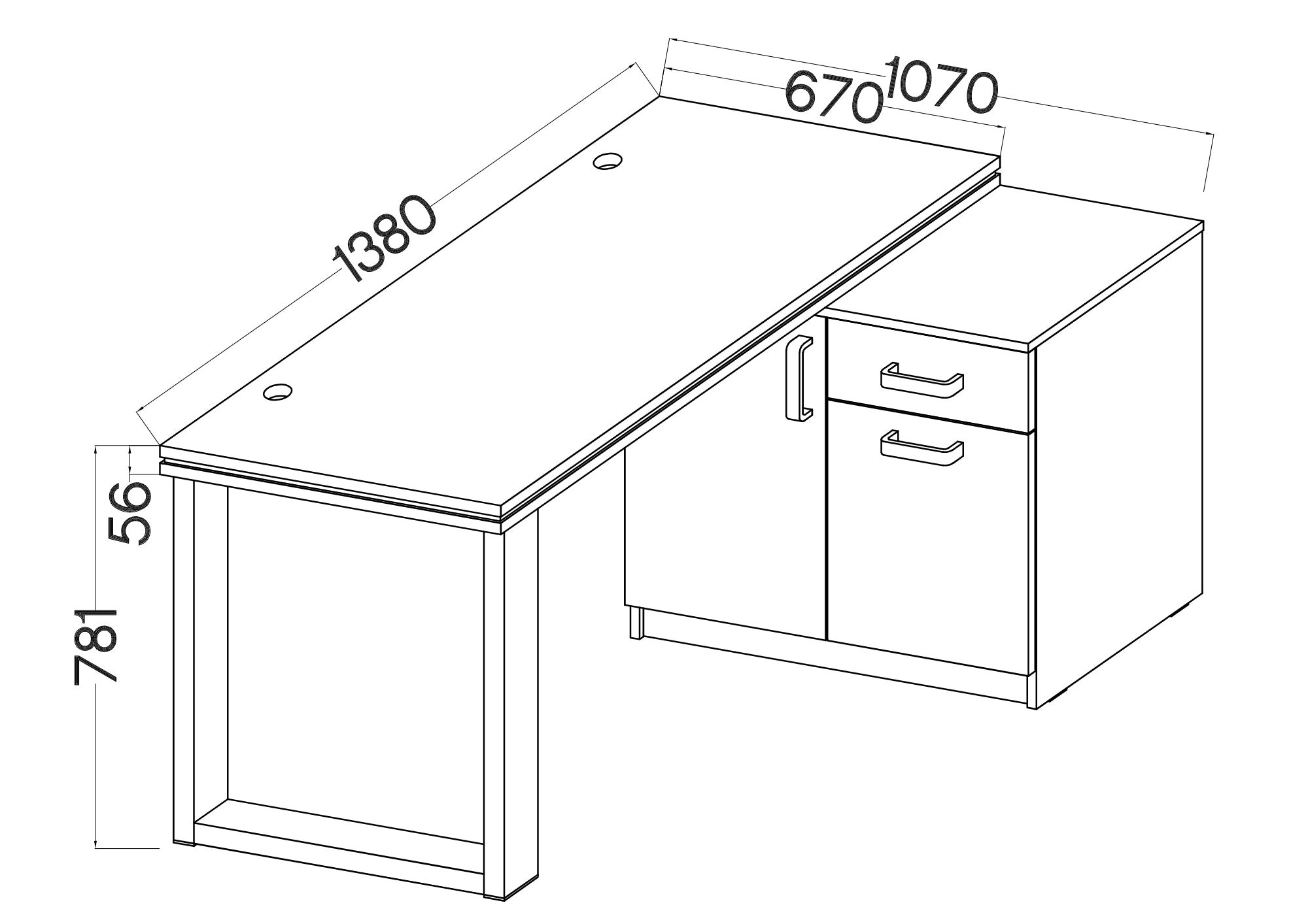 Desk + Cabinet LE Malta 140 – Light Grey Front / Light Grey Body