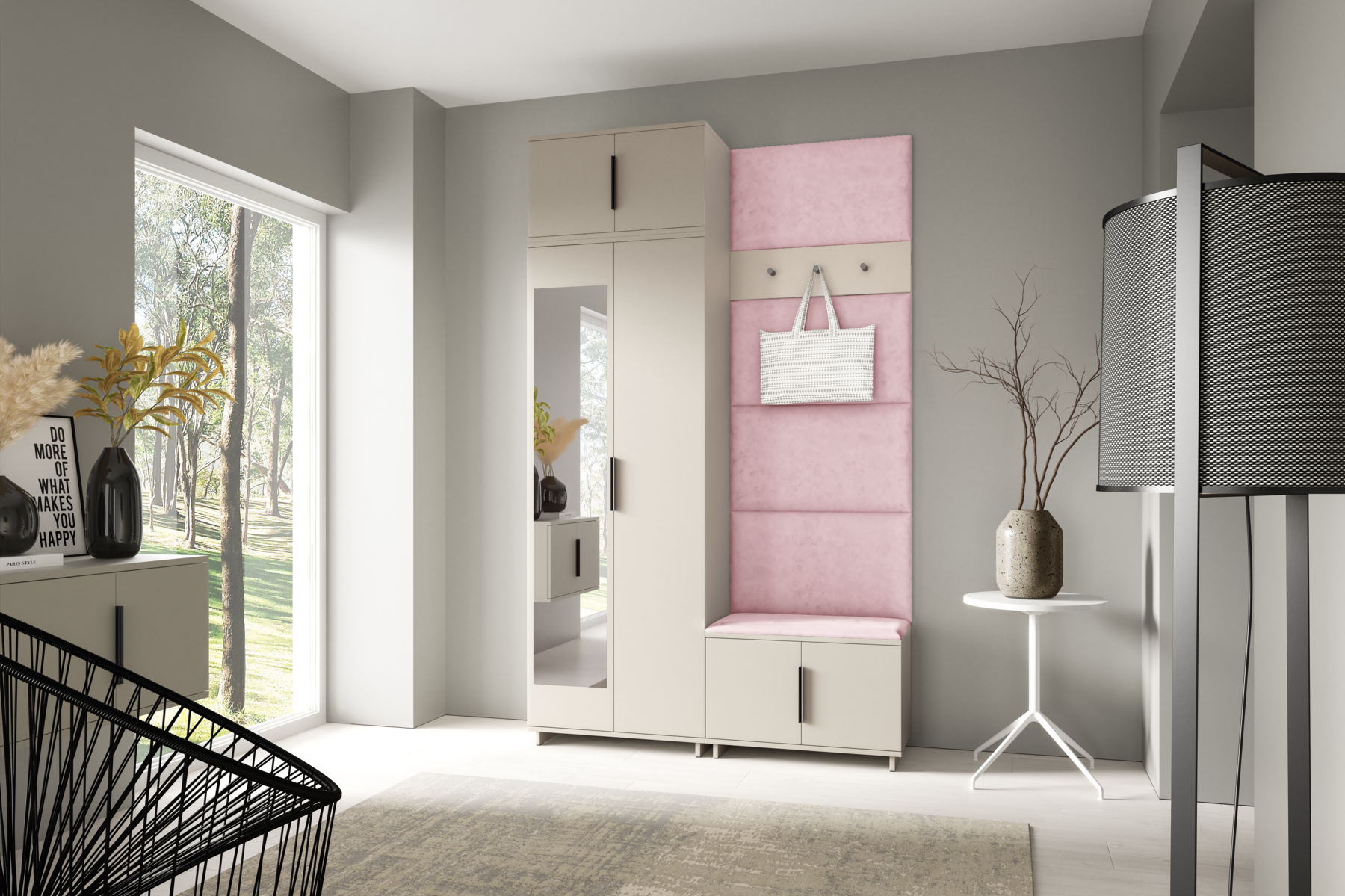 PK Bianco 4 Hallway Wardrobe Set - Flamingo