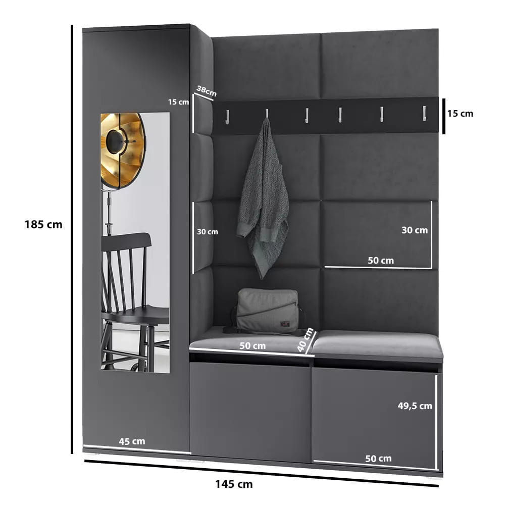 PK Emi 14 Hallway Wardrobe Sonoma - Upholstered Panels in Various Colours