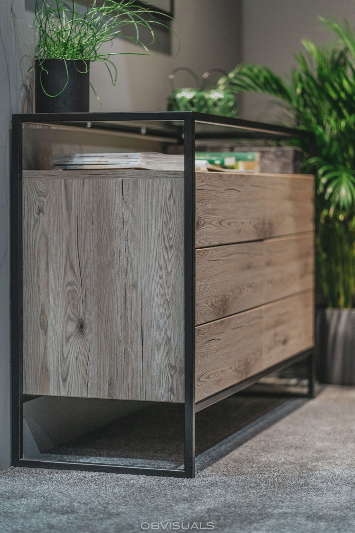 NE Glass Loft Kommode 120 cm - 6 Schubladen mit Glasplatte