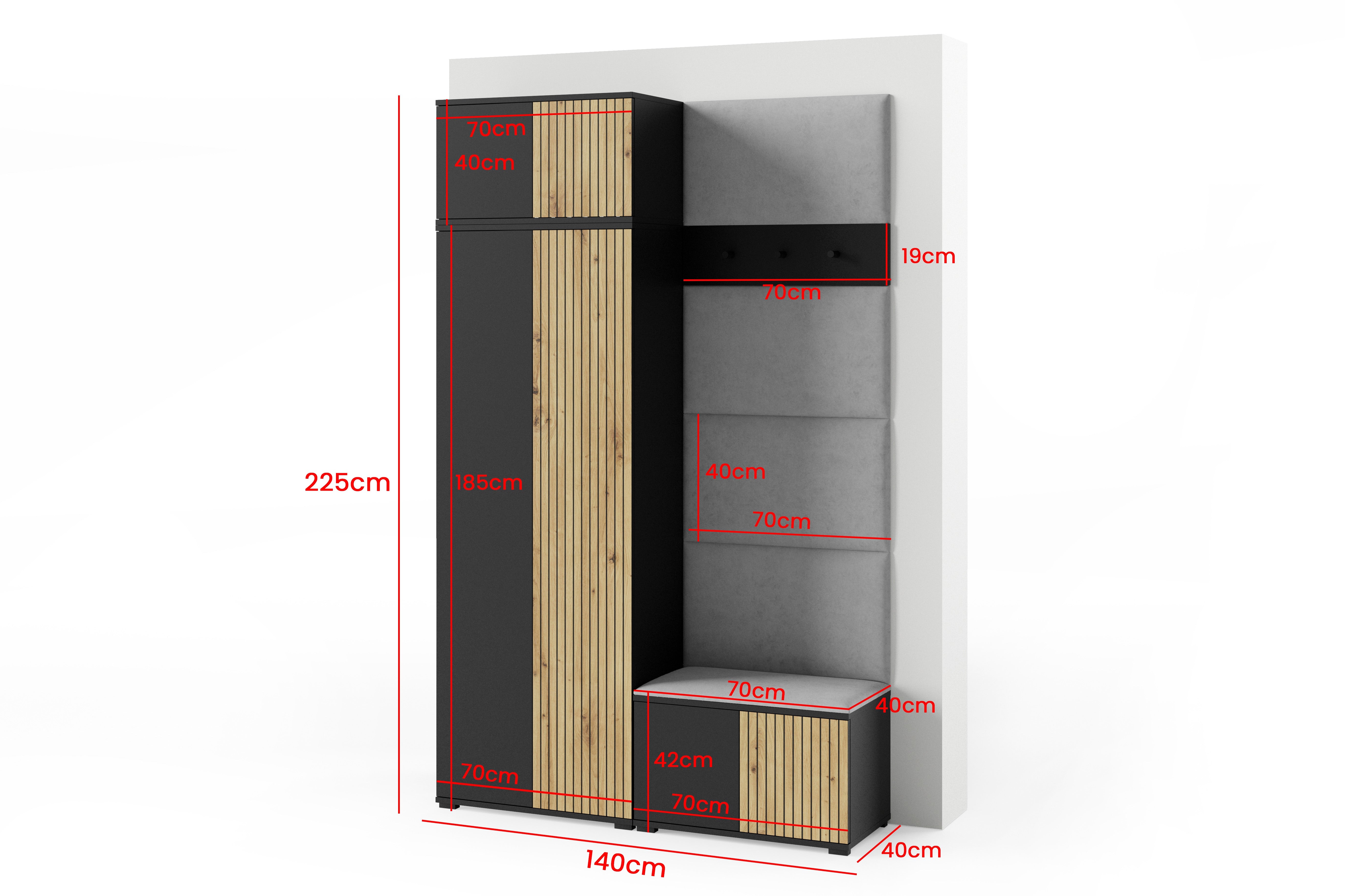 PK Ross 2 Hallway Set –  Upholstered Panels in Various Colours