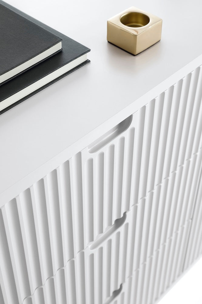 ZOVA Chest of Drawers - Modern Vanity with Two Drawers and Grooved Fronts #color_White with black legs