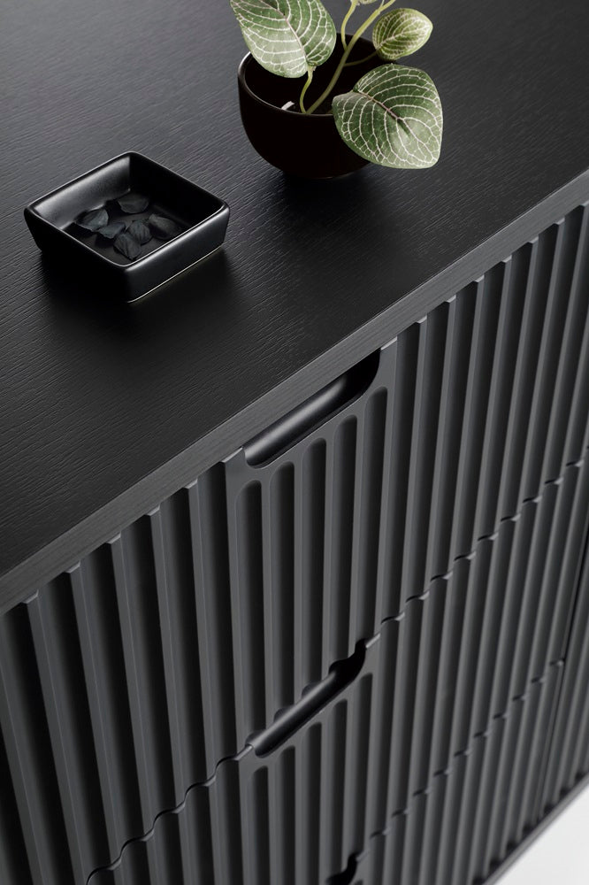 ZOVA Chest of Drawers - Modern Vanity with Two Drawers and Grooved Fronts #color_Black with black legs