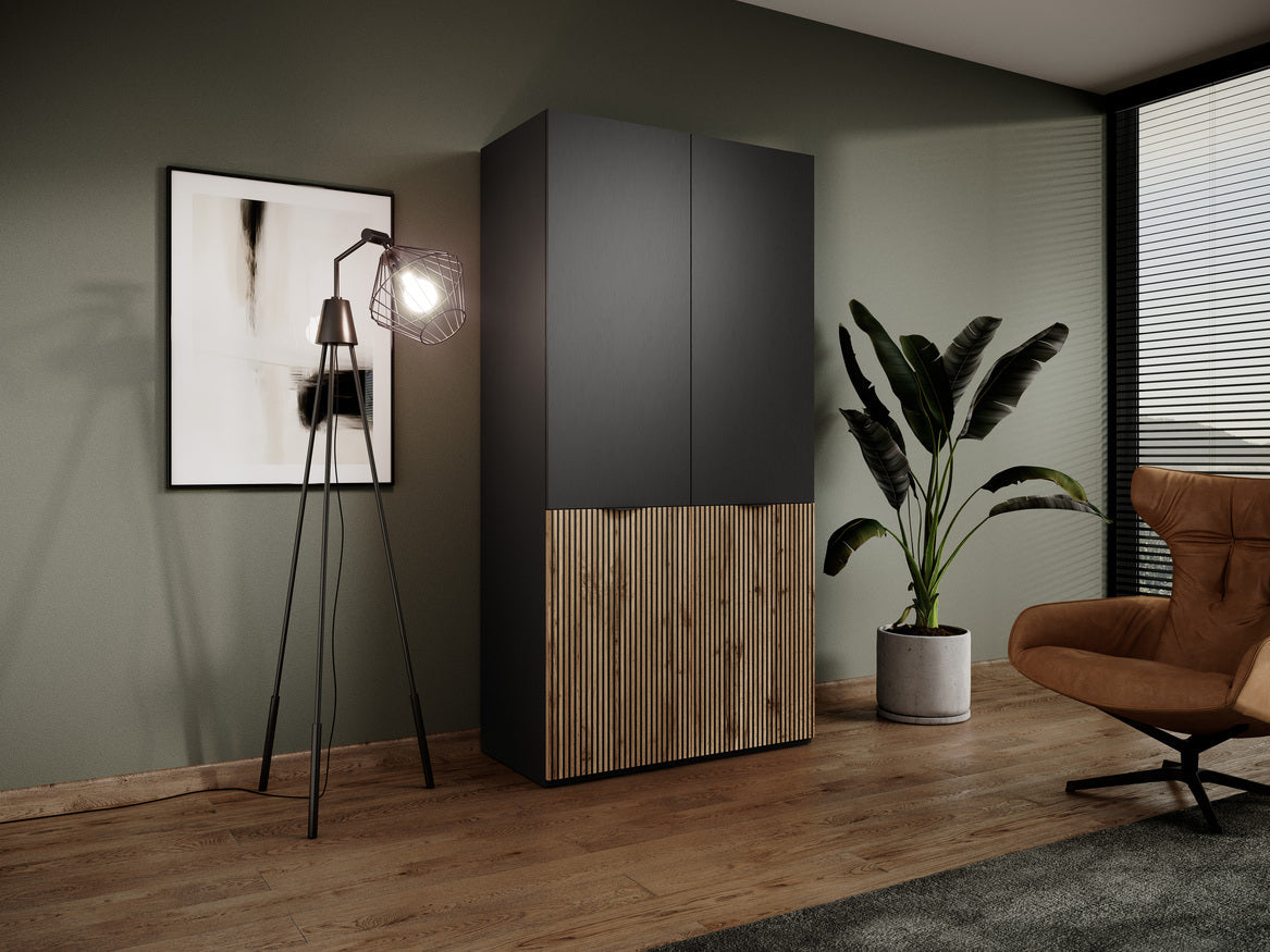 PI Sandbox Modularer Kleiderschrank mit 2 Türen – Sento Schwarzgraphit / Wotan Eiche