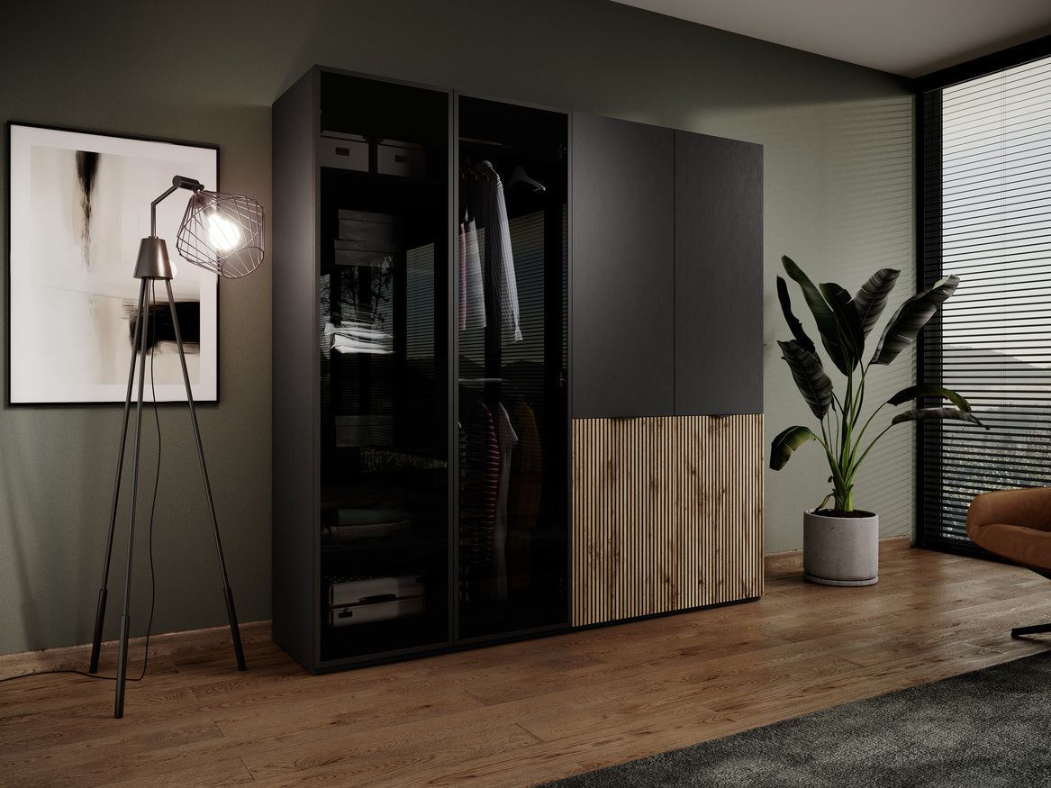PI Sandbox Modularer Kleiderschrank mit 2 Türen – Sento Schwarzgraphit / Wotan Eiche