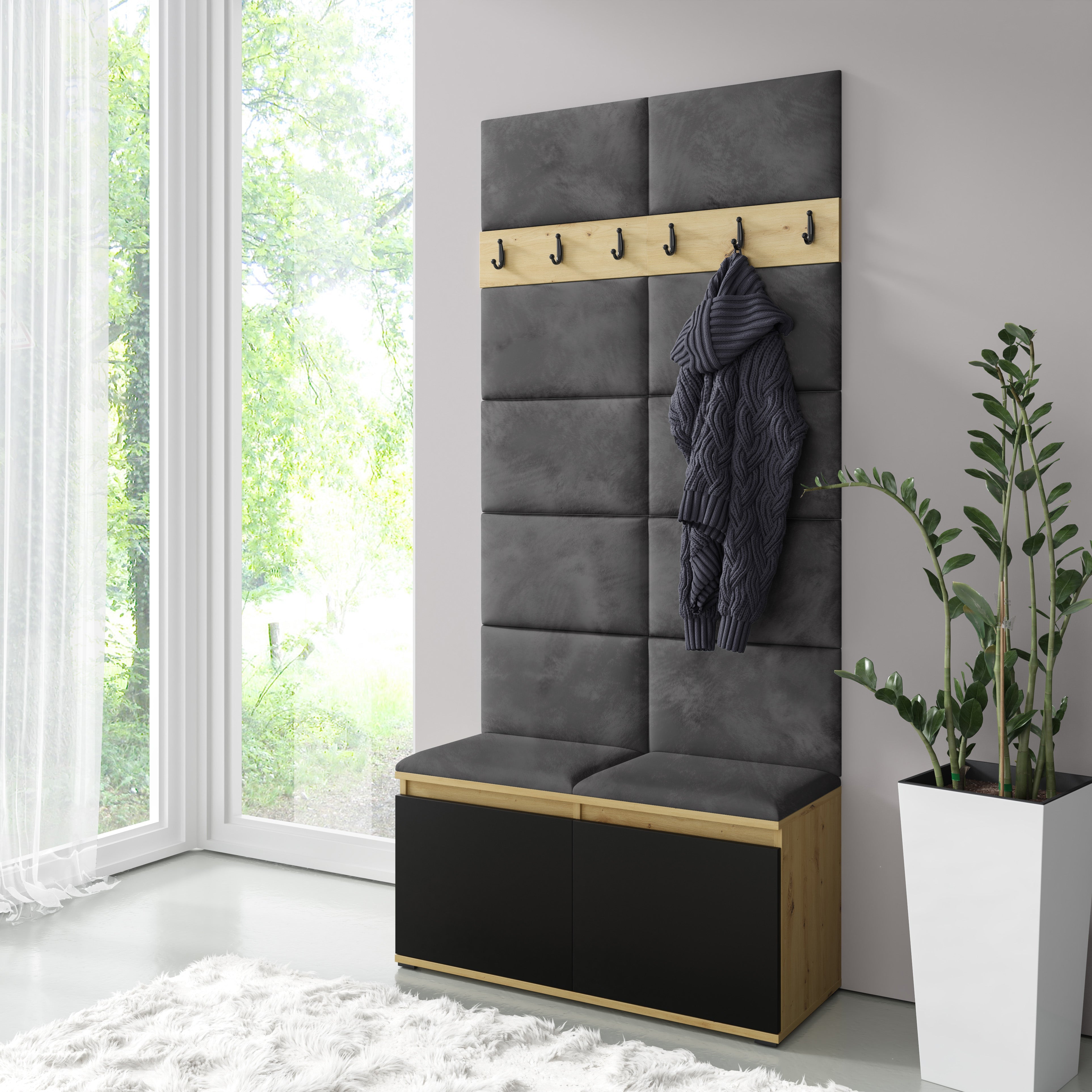 PK Emi 1 Hallway Wardrobe  Artisan Oak / Black - Graphite