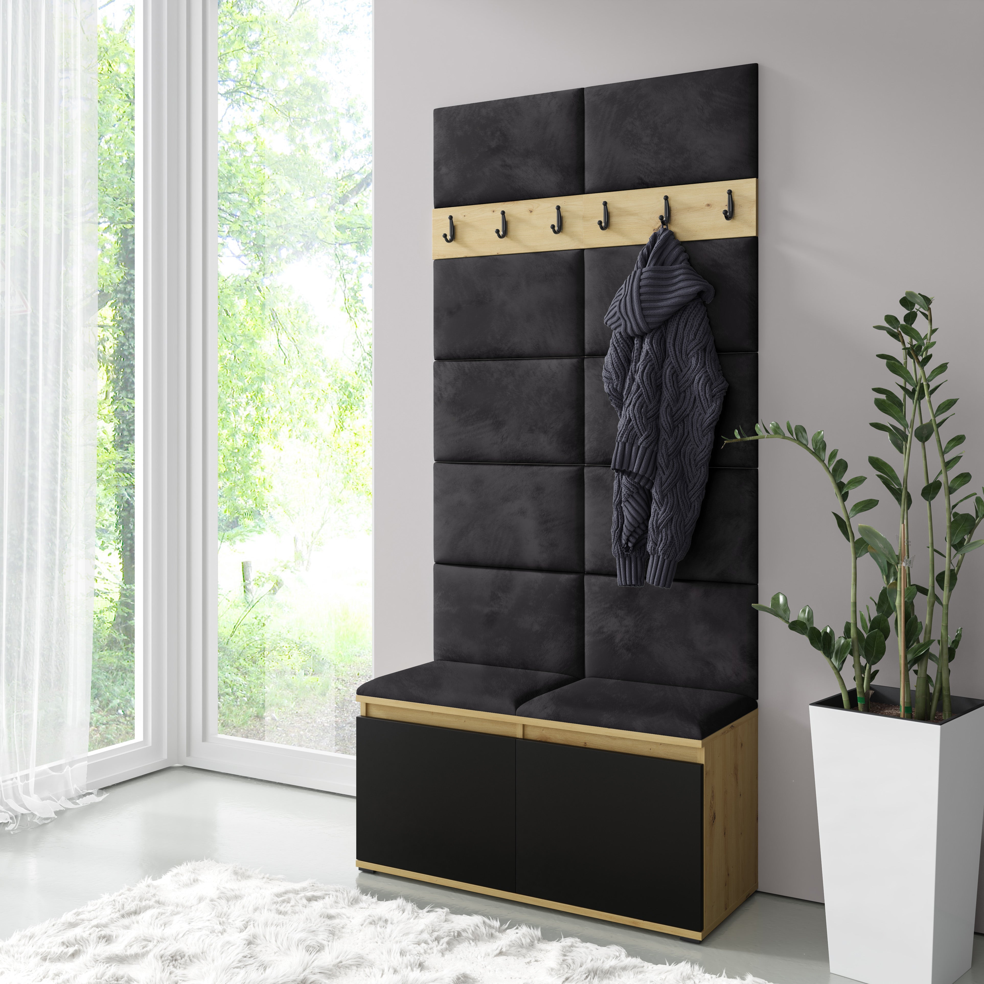 PK Emi 1 Hallway Wardrobe  Artisan Oak / Black - Black