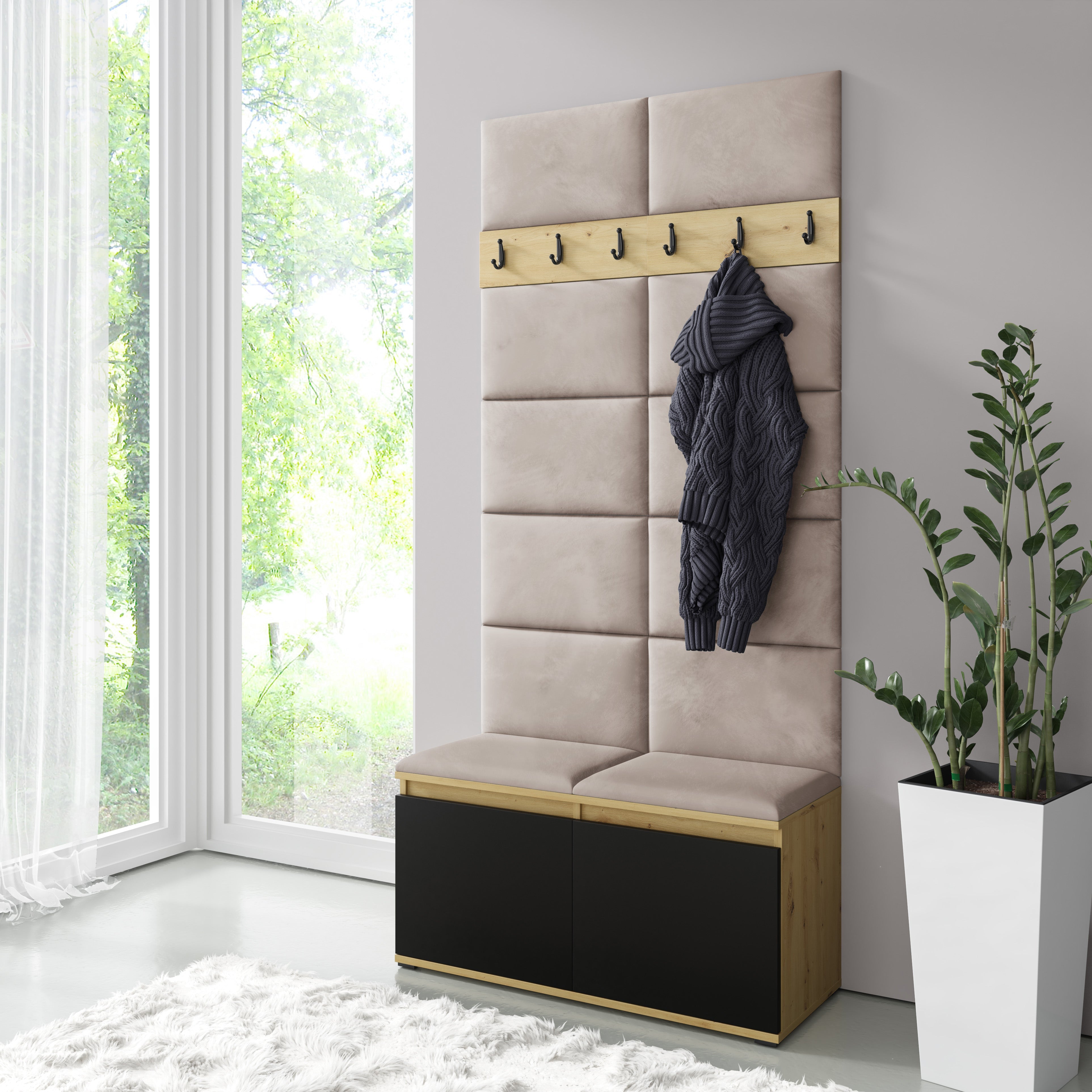 PK Emi 1 Hallway Wardrobe  Artisan Oak / Black - Light Beige