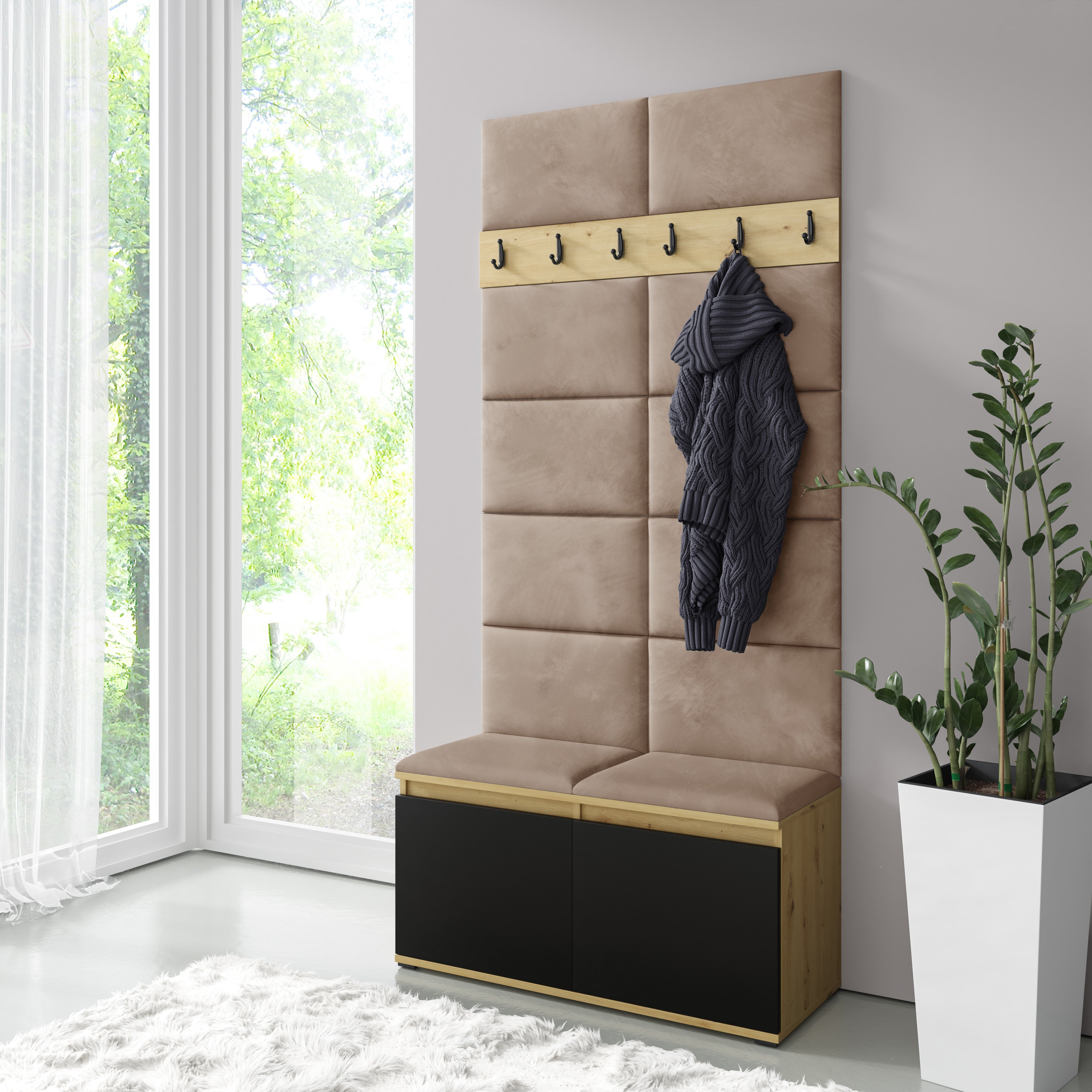 PK Emi 1 Hallway Wardrobe  Artisan Oak / Black - Beige