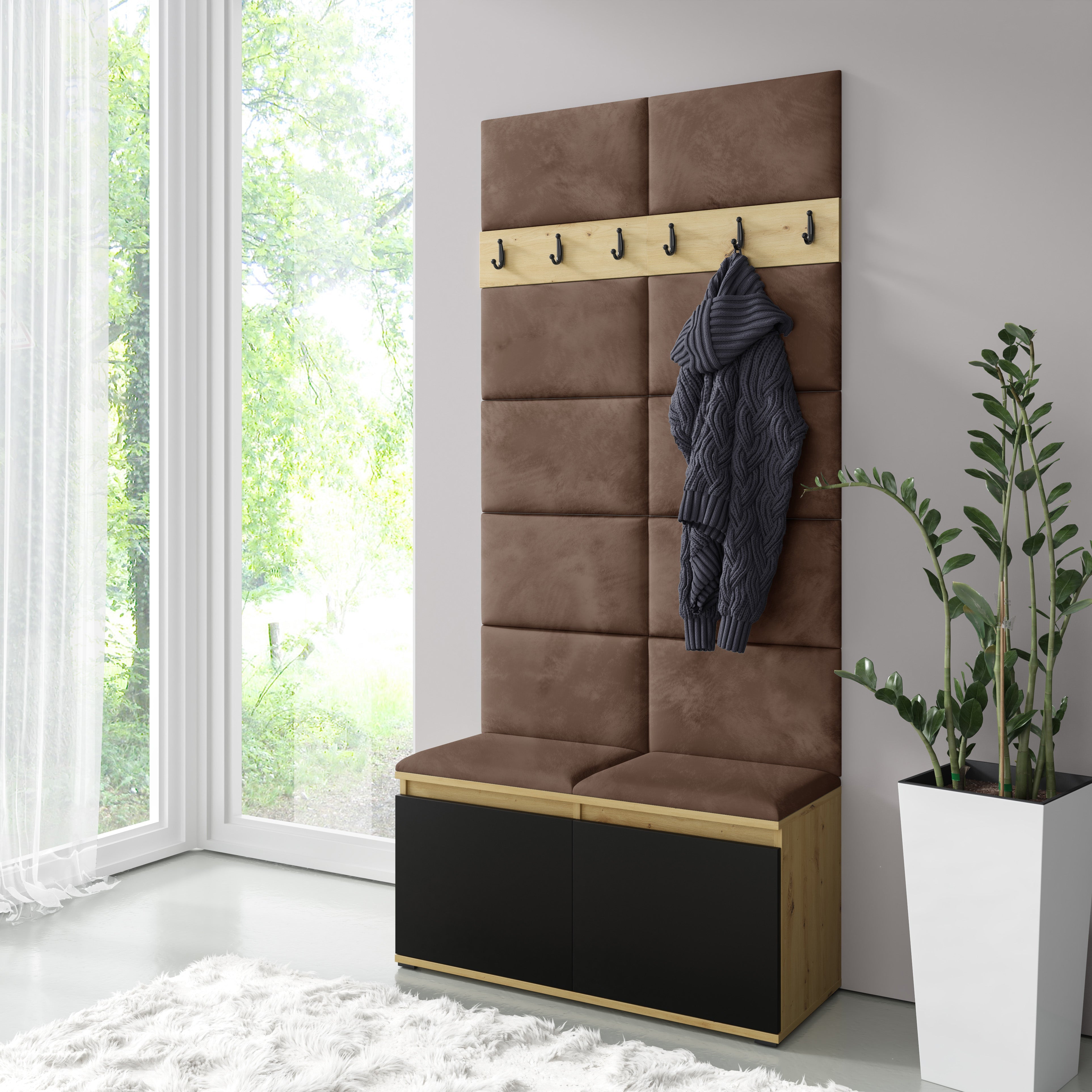 PK Emi 1 Hallway Wardrobe  Artisan Oak / Black - Brown