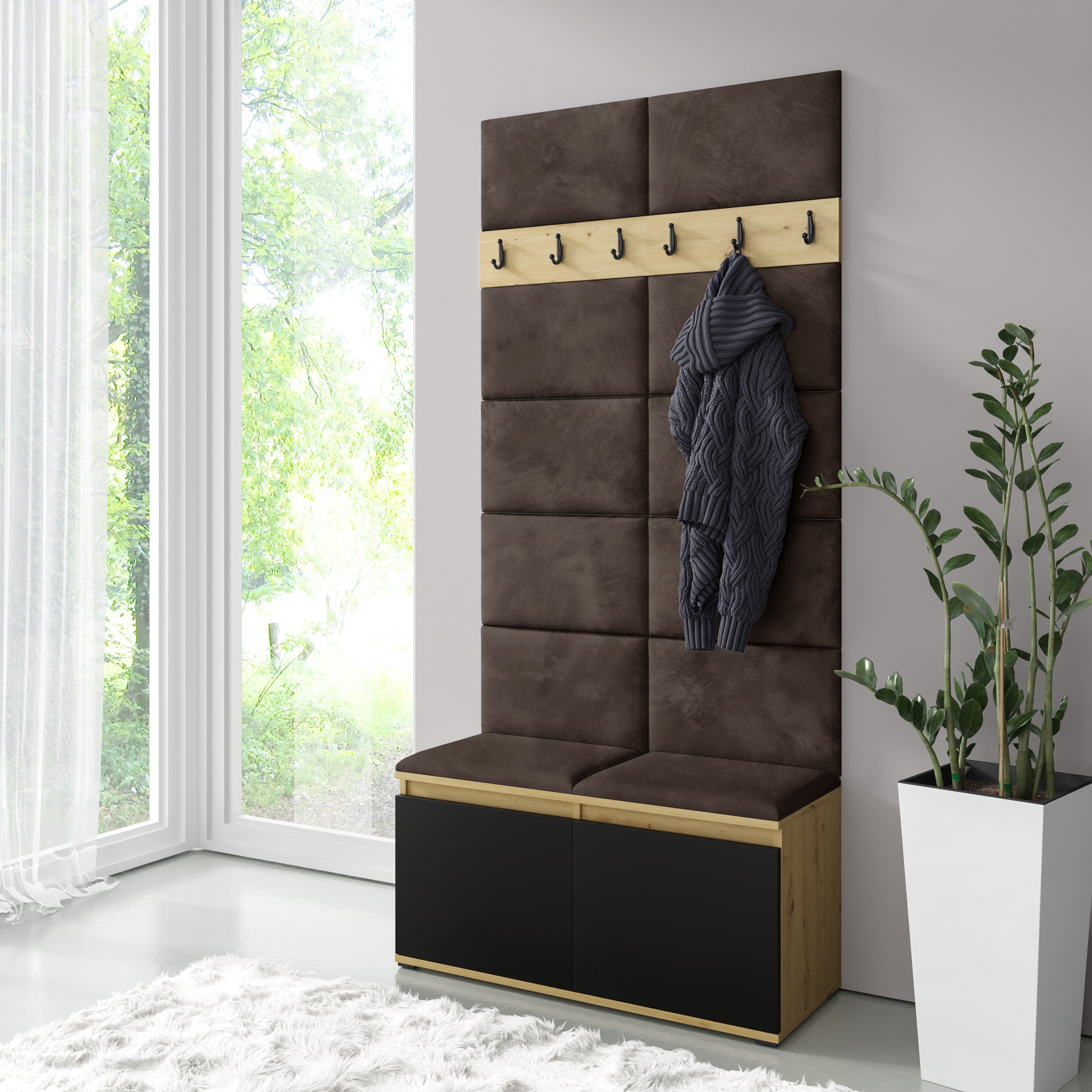 PK Emi 1 Hallway Wardrobe  Artisan Oak / Black - Dark Brown