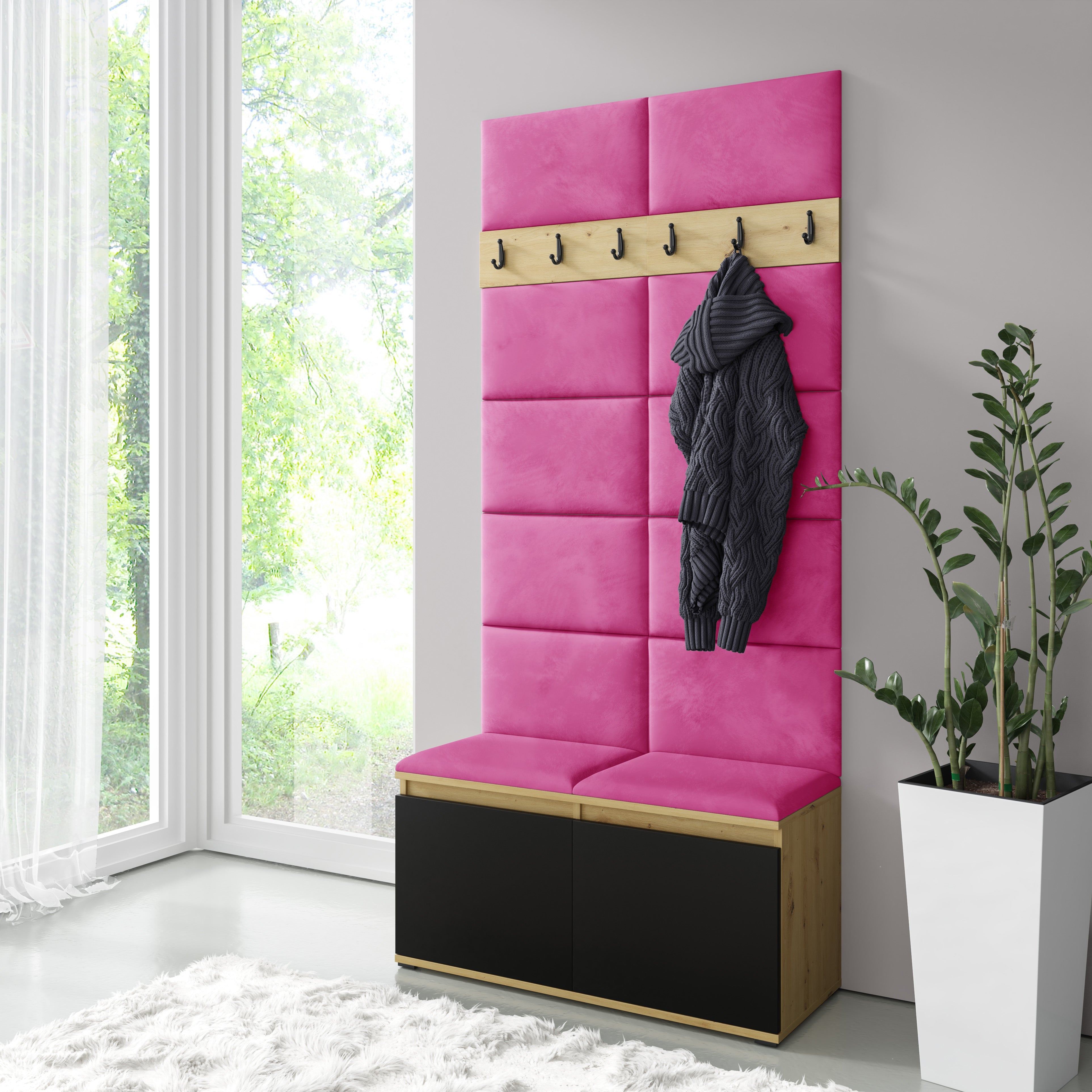 PK Emi 1 Hallway Wardrobe  Artisan Oak / Black - Pink