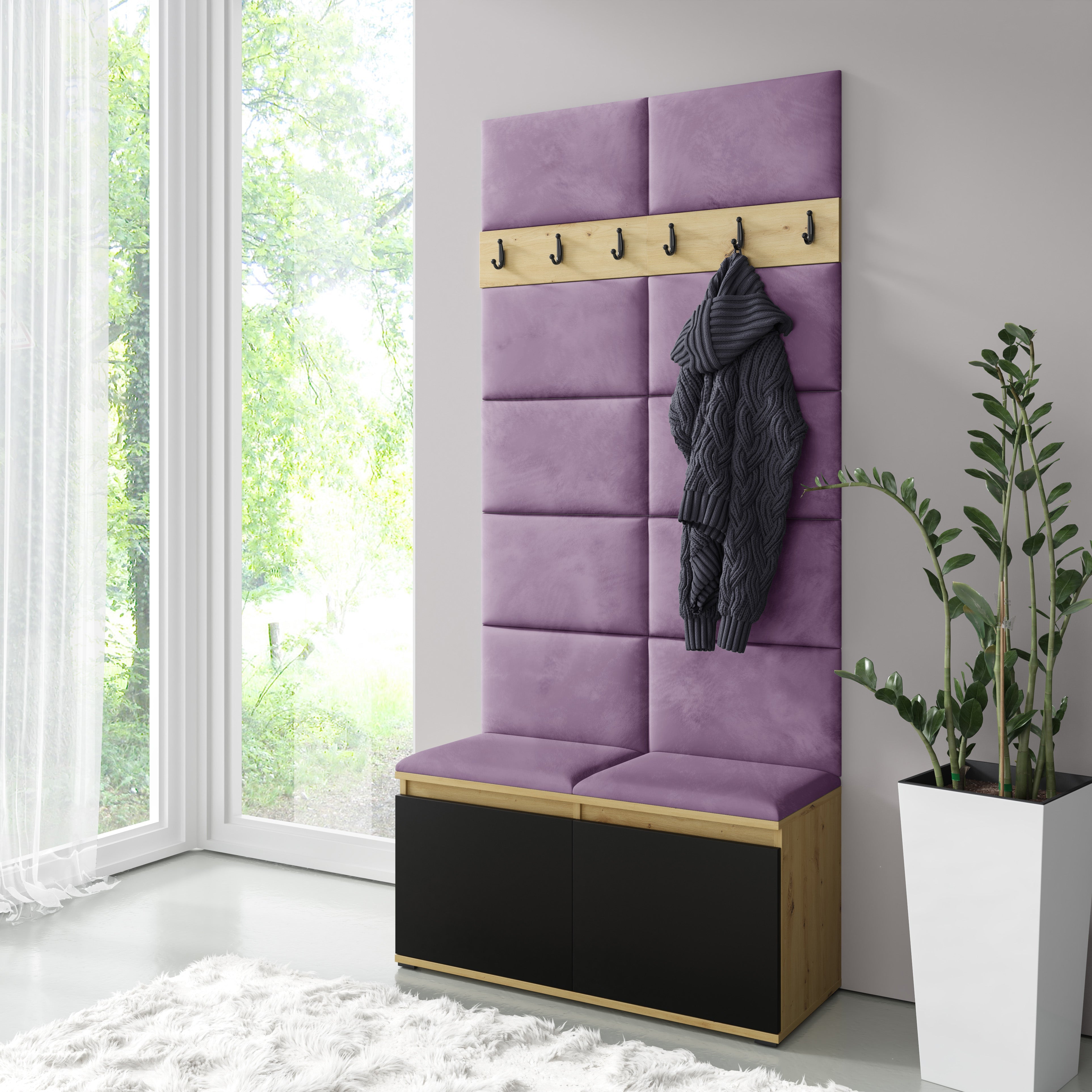PK Emi 1 Hallway Wardrobe  Artisan Oak / Black - Purple