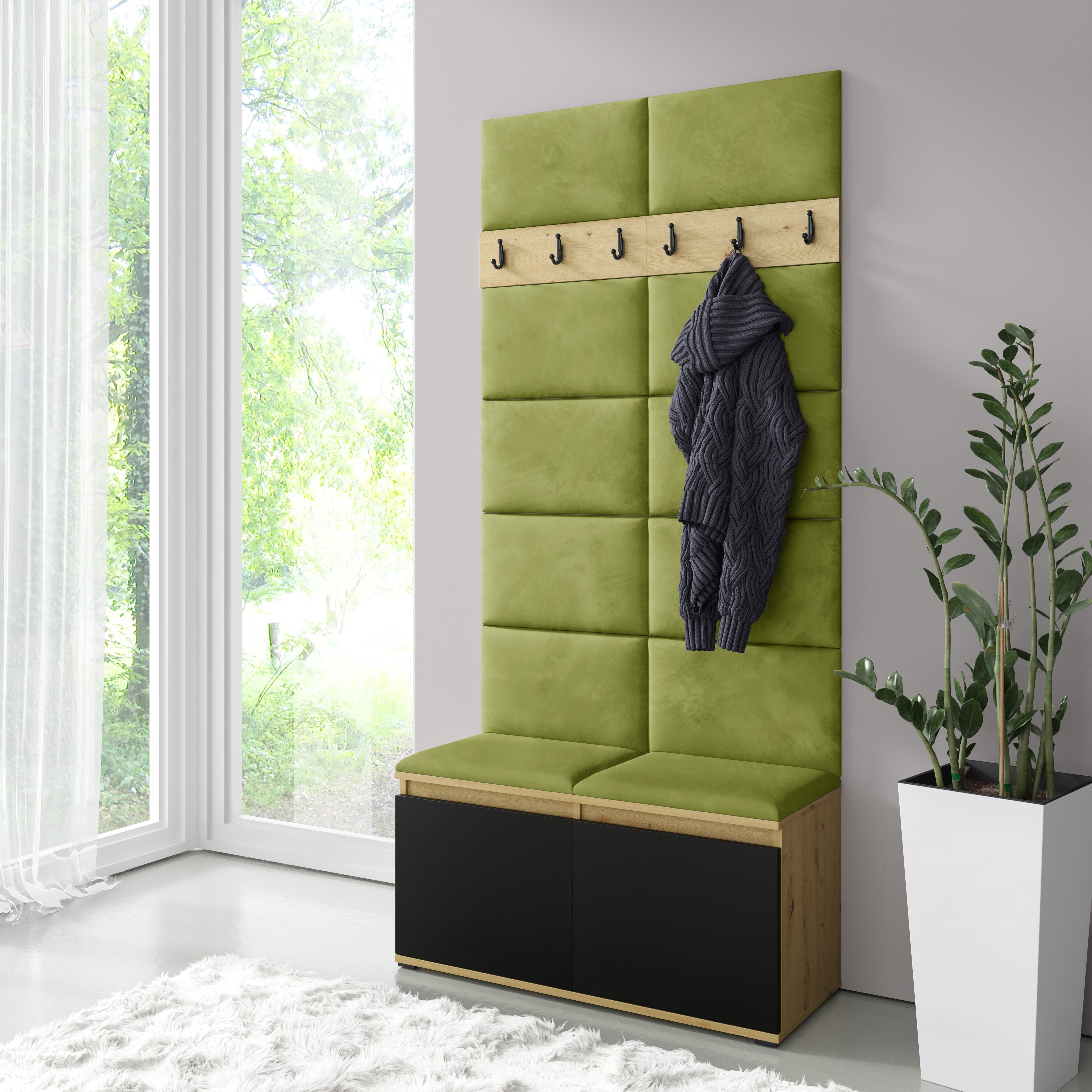 PK Emi 1 Hallway Wardrobe  Artisan Oak / Black - Green