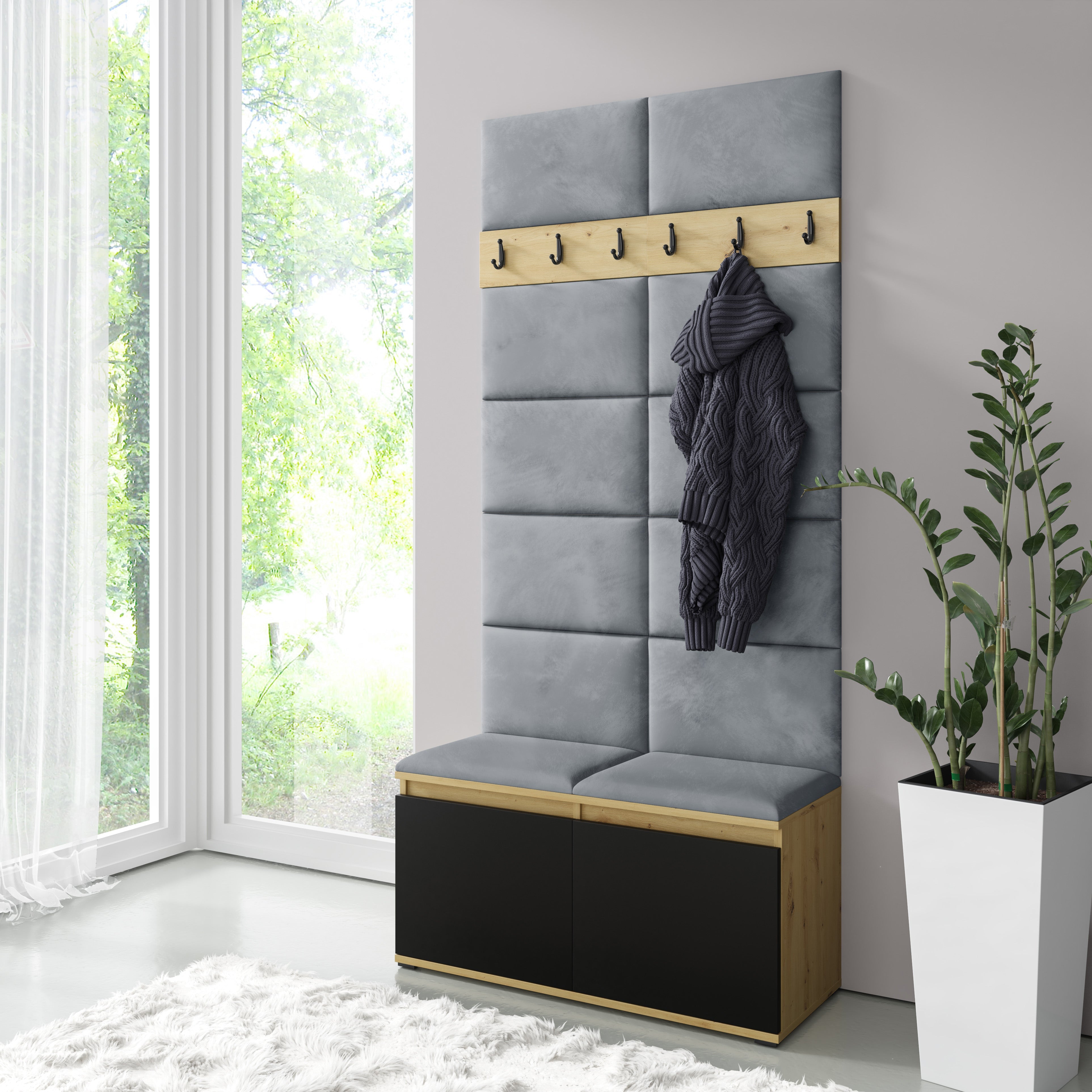 PK Emi 1 Hallway Wardrobe  Artisan Oak / Black - Grey
