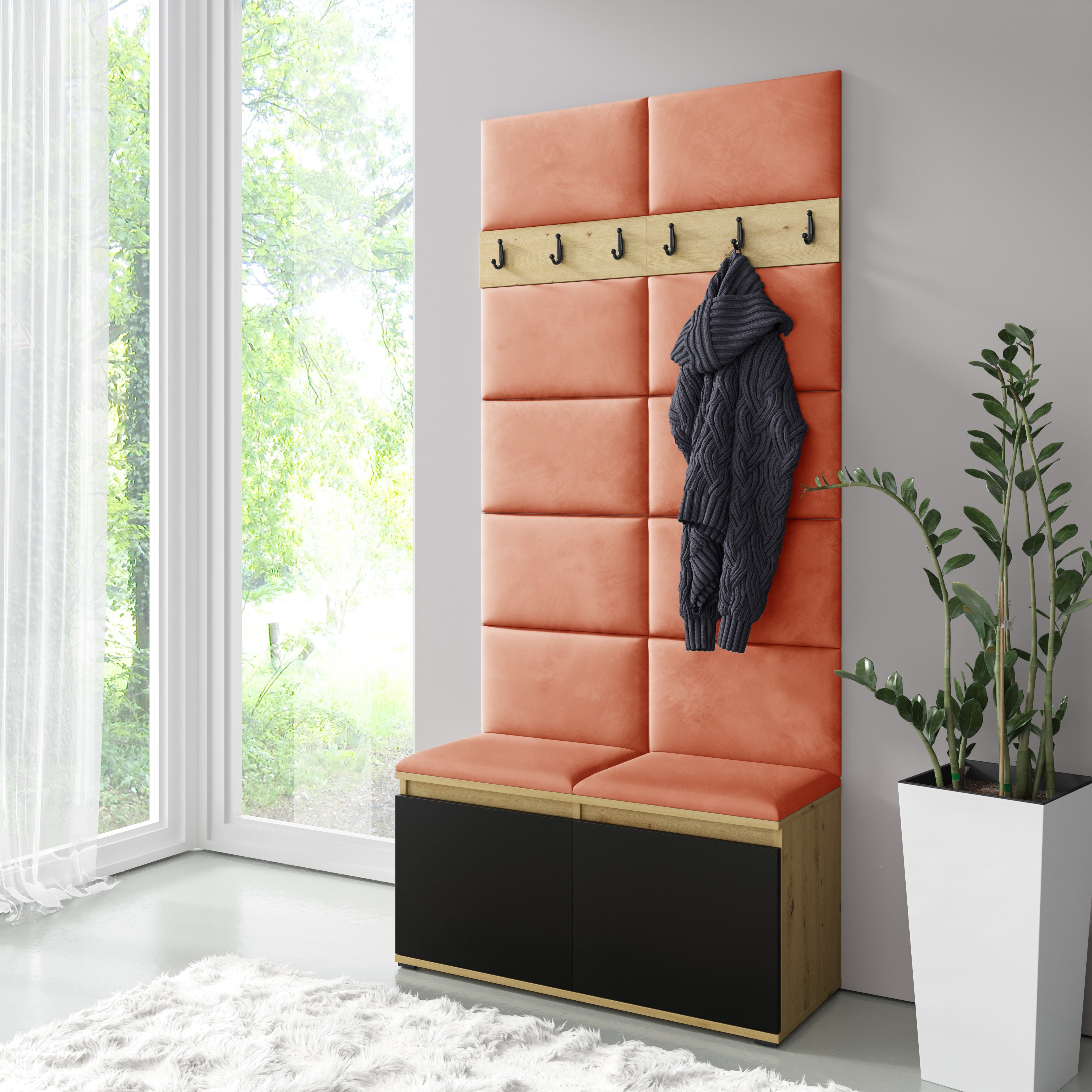 PK Emi 1 Hallway Wardrobe  Artisan Oak / Black - Orange