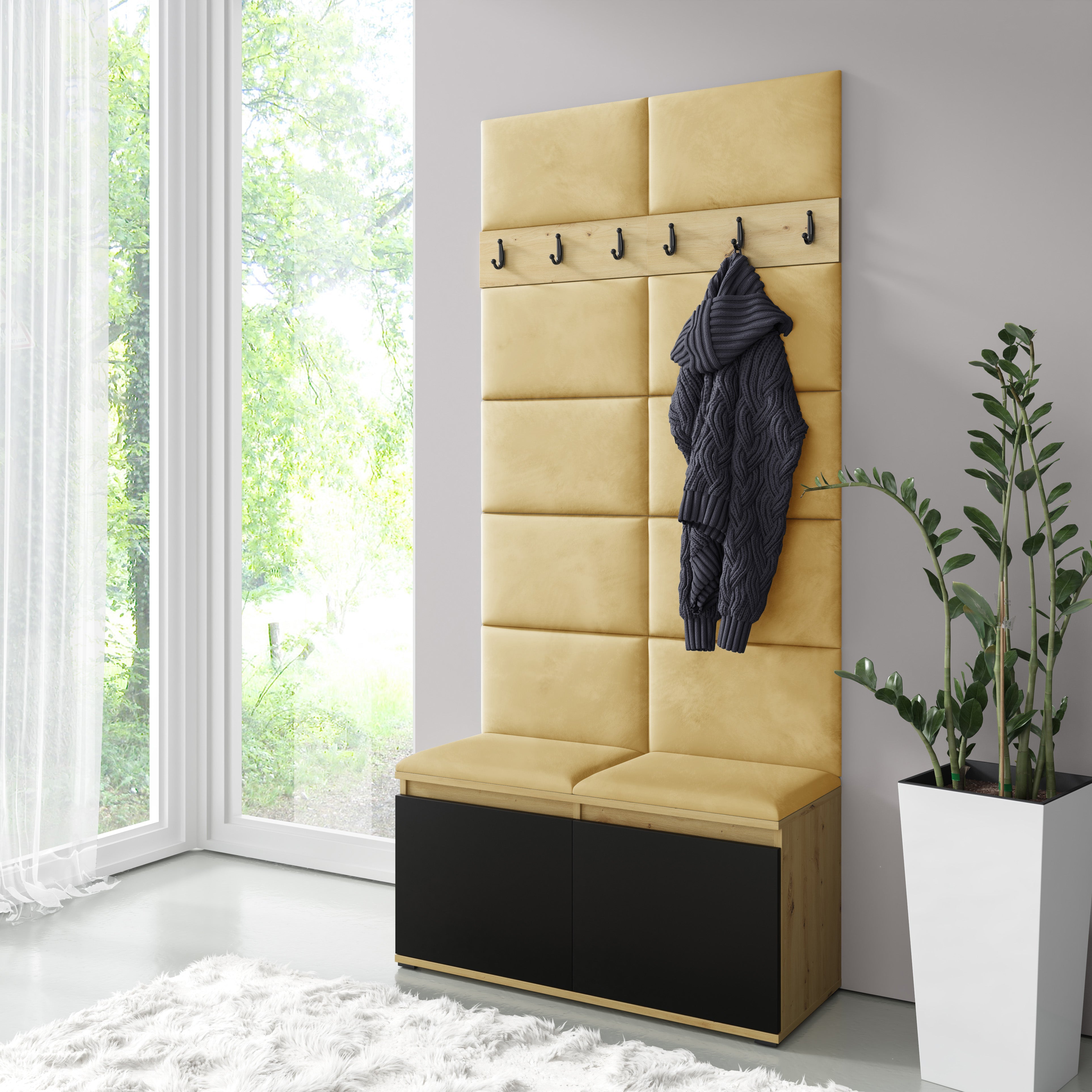 PK Emi 1 Hallway Wardrobe  Artisan Oak / Black - Yellow