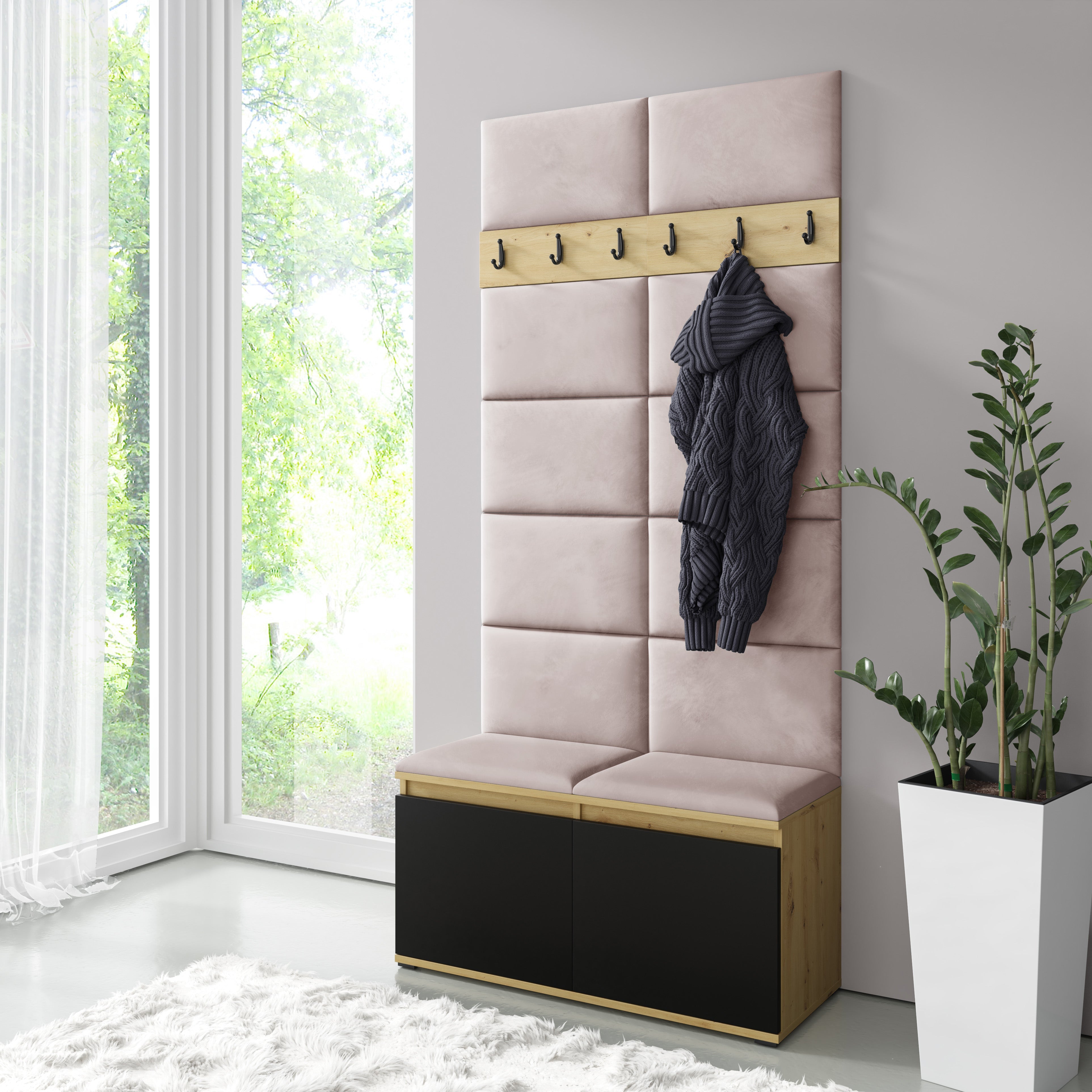PK Emi 1 Hallway Wardrobe  Artisan Oak / Black - Flamingo