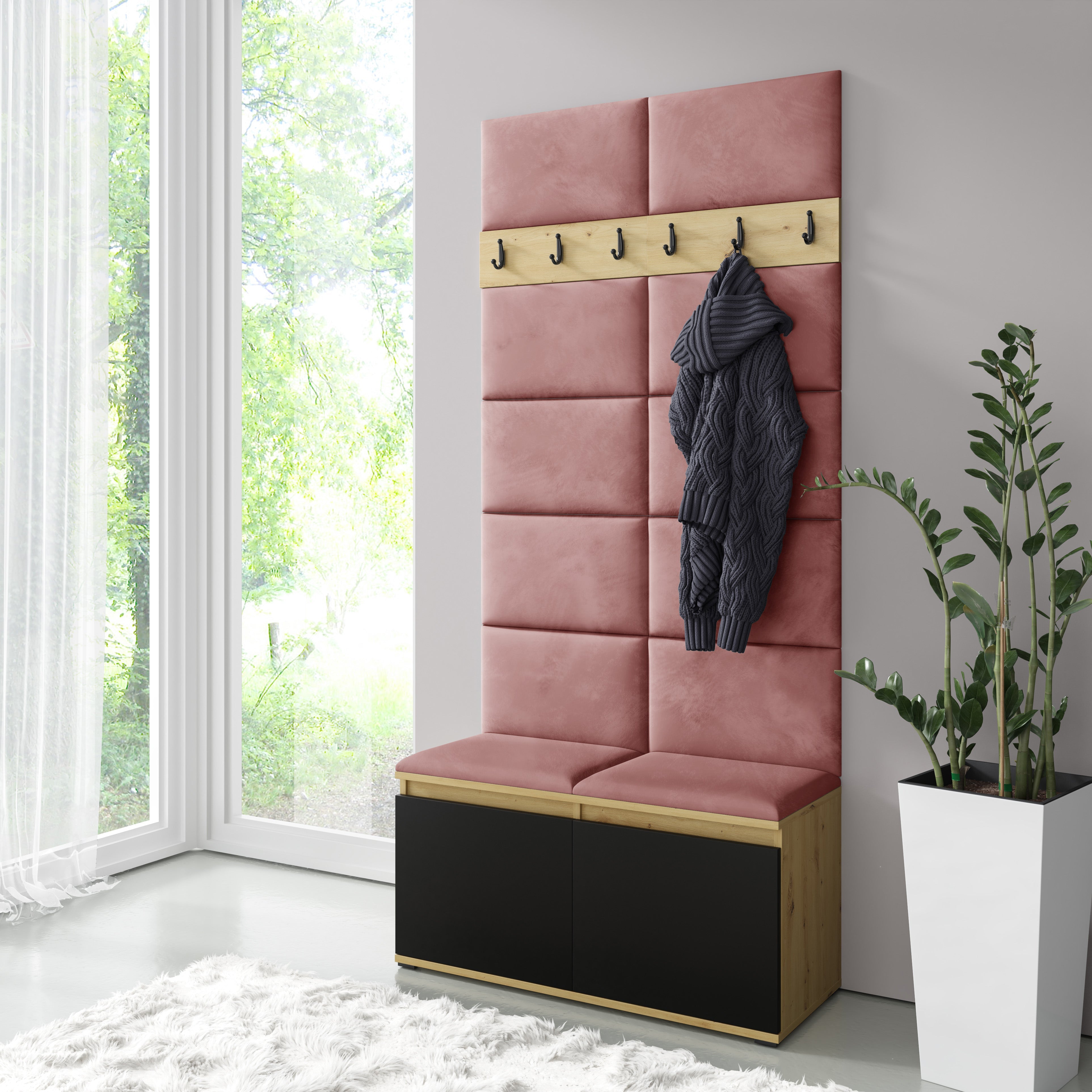 PK Emi 1 Hallway Wardrobe  Artisan Oak / Black - Misty Rose