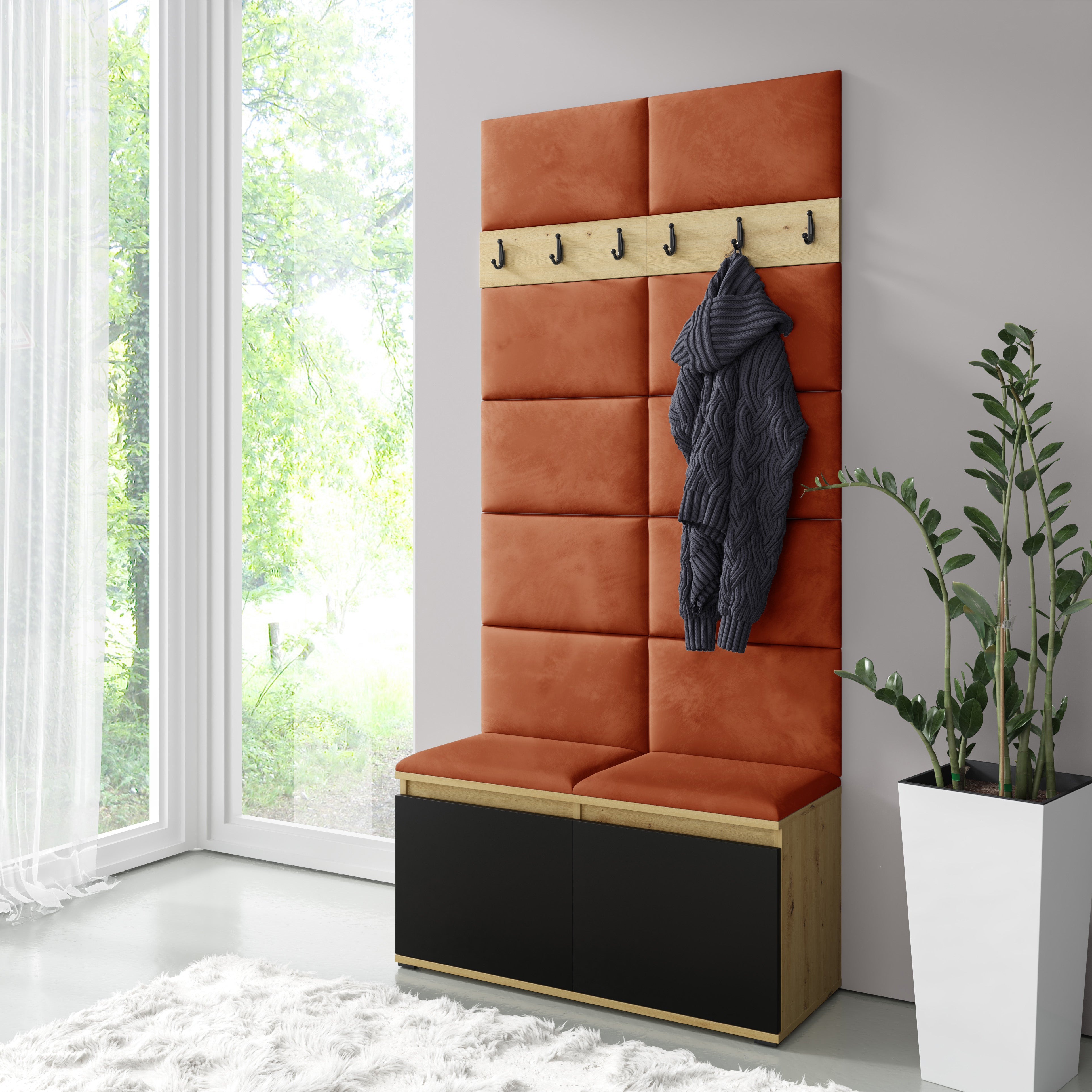 PK Emi 1 Hallway Wardrobe  Artisan Oak / Black - Rust