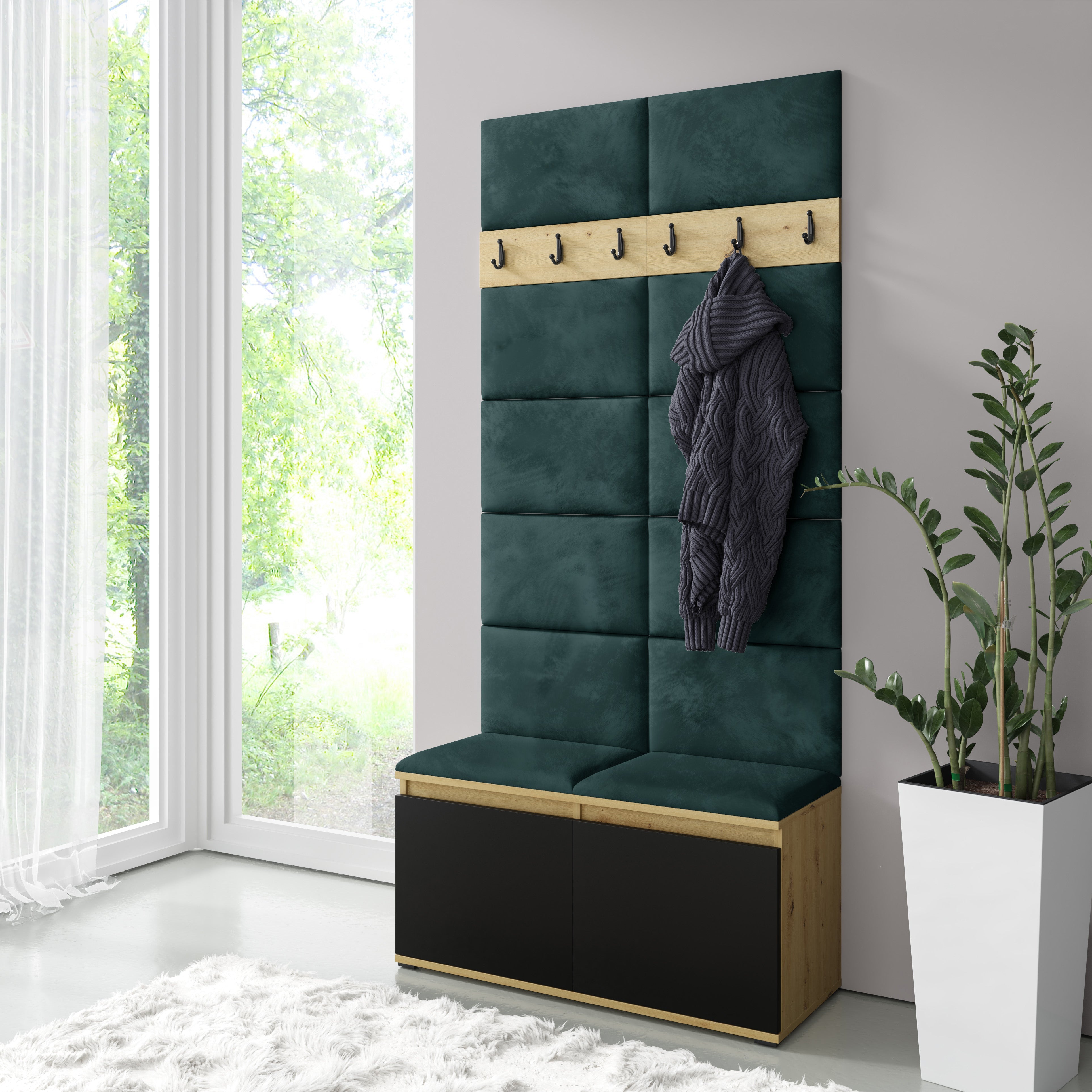 PK Emi 1 Hallway Wardrobe  Artisan Oak / Black - Bottle Green