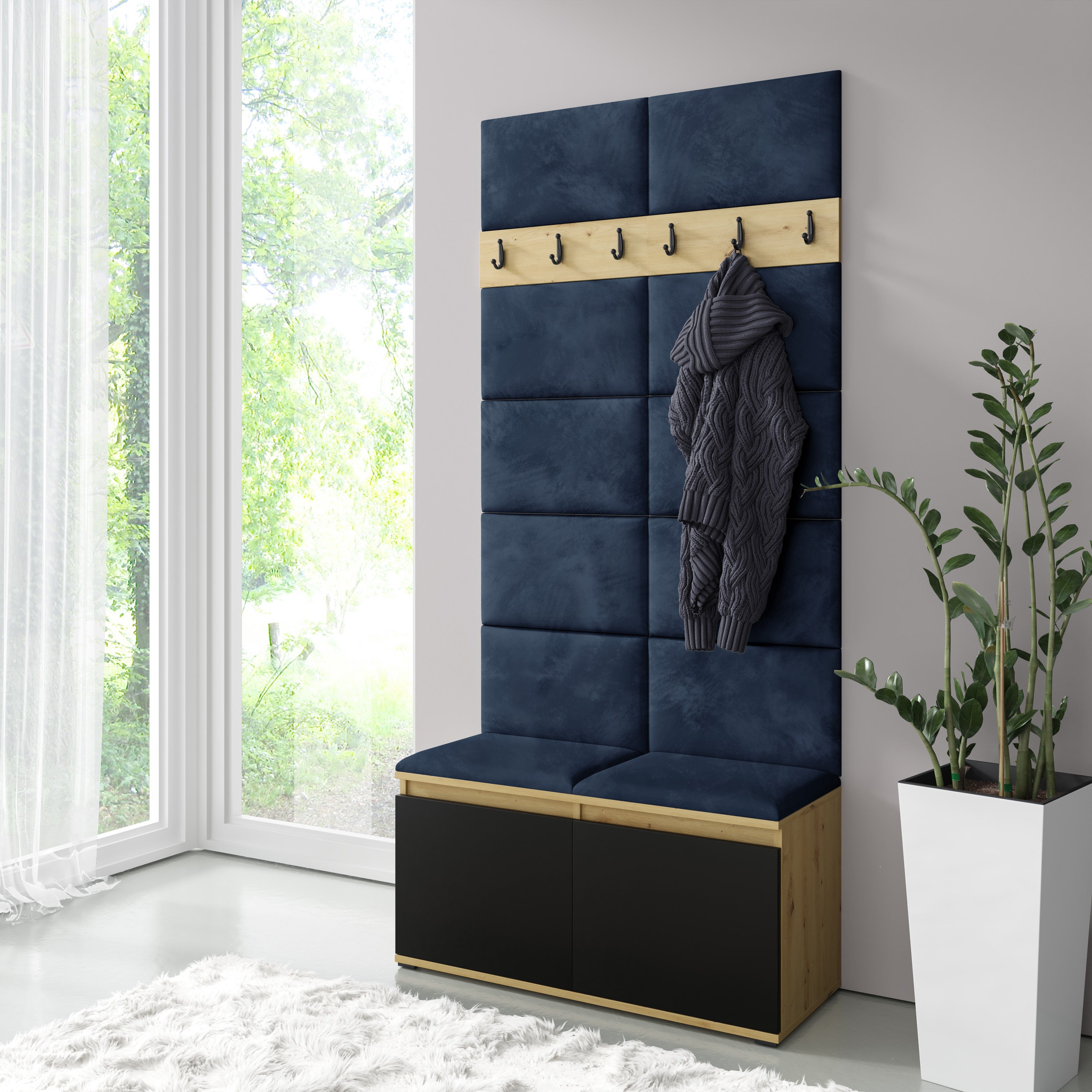 PK Emi 1 Hallway Wardrobe  Artisan Oak / Black - Deep Blue