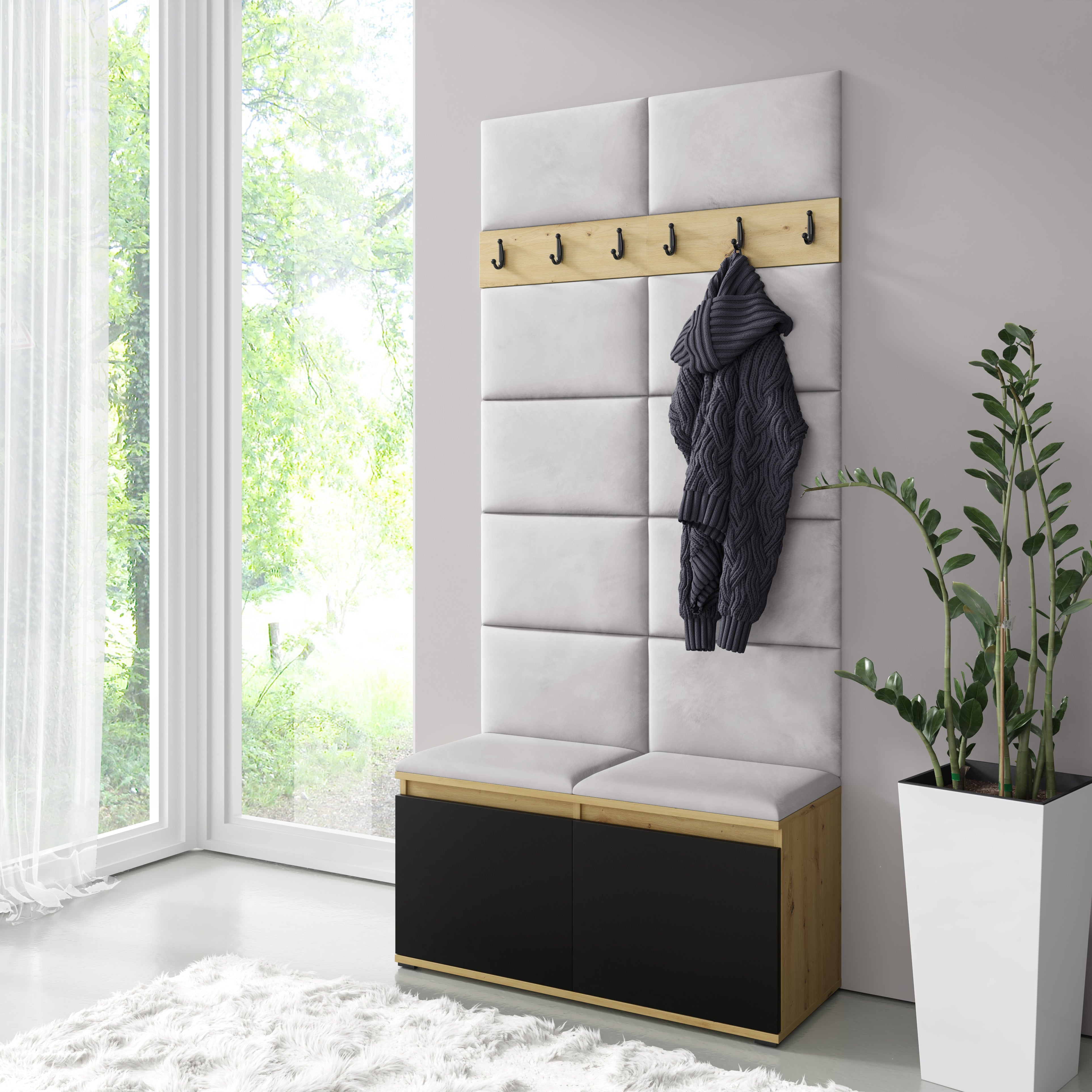 PK Emi 1 Hallway Wardrobe  Artisan Oak / Black - Silver