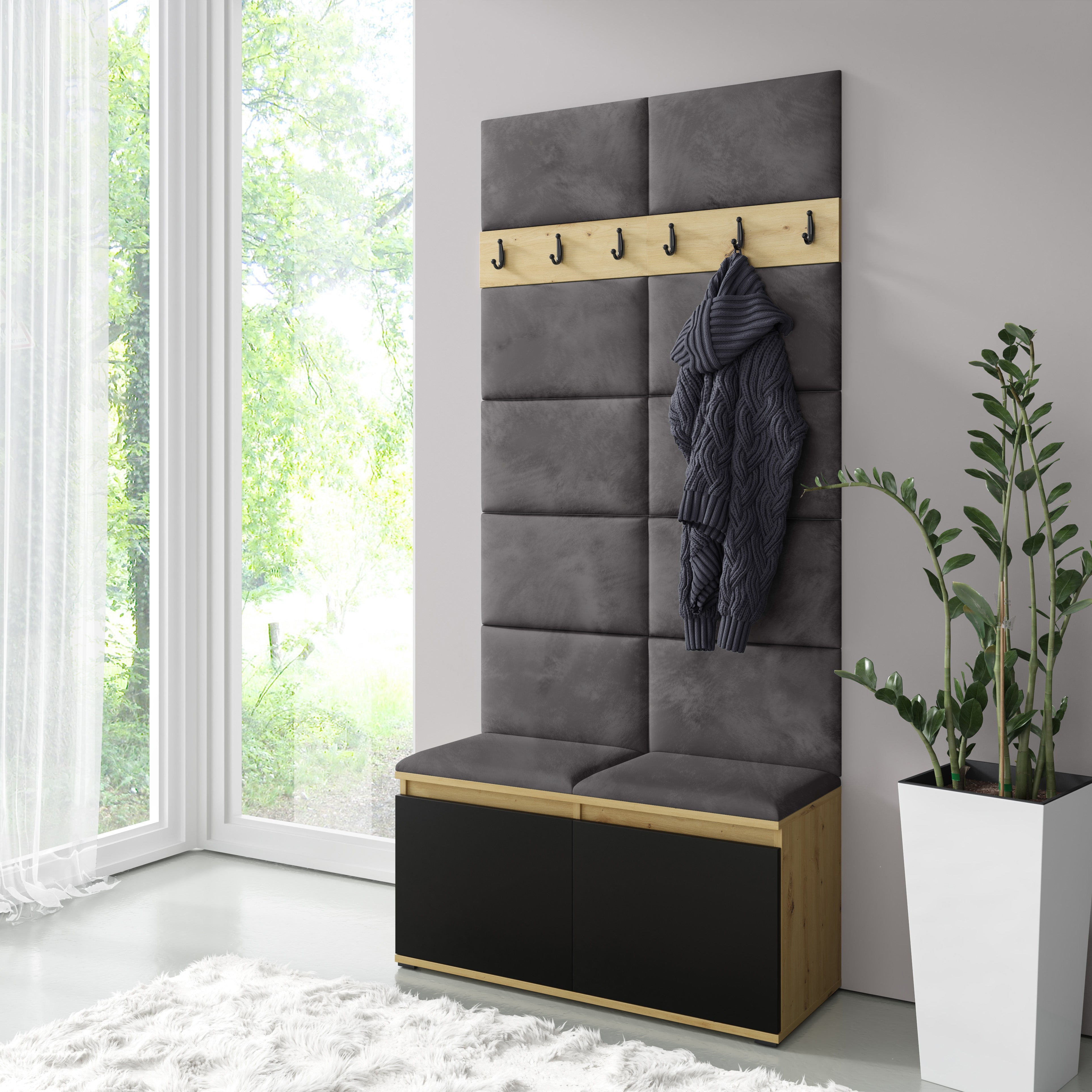 PK Emi 1 Hallway Wardrobe  Artisan Oak / Black - Elephant