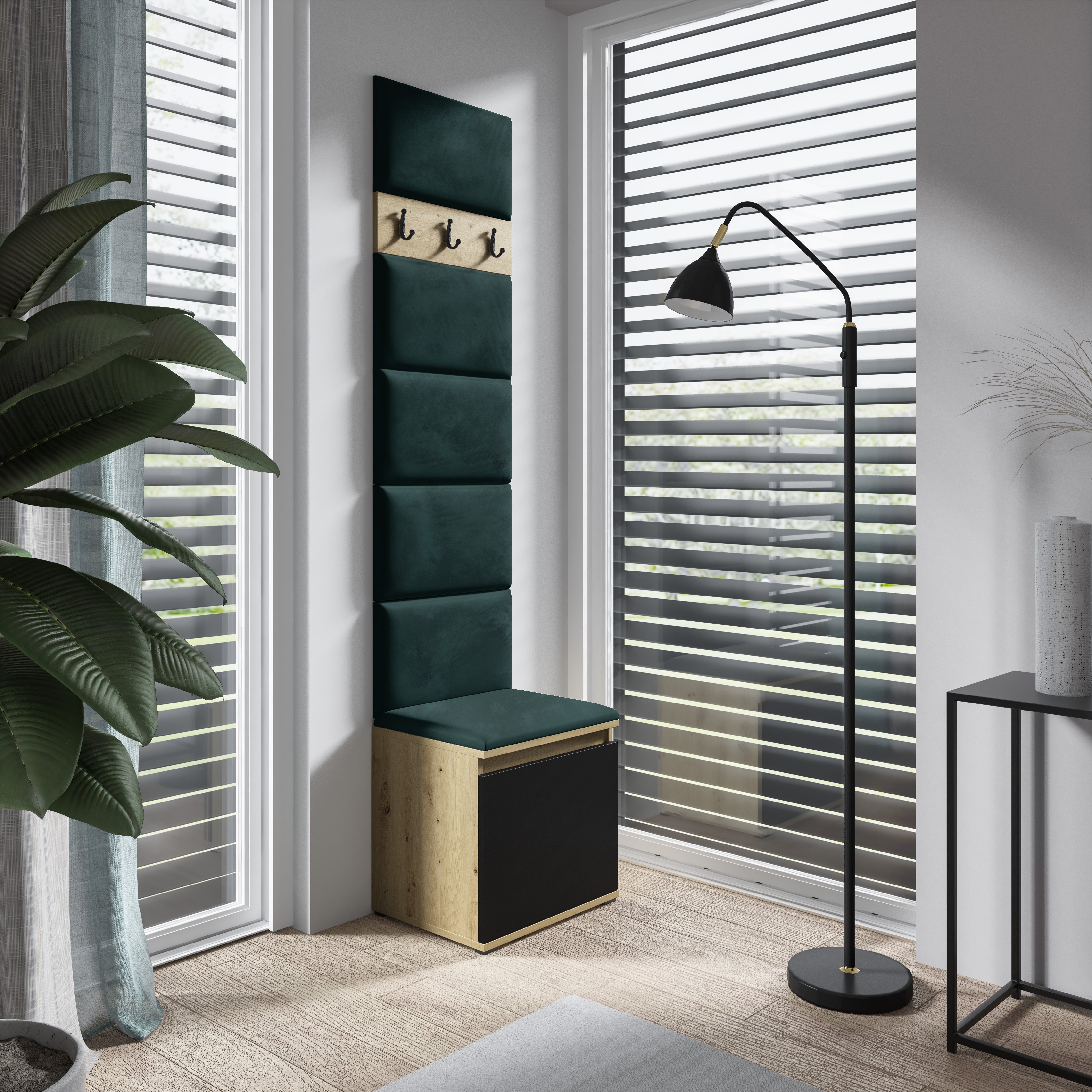 PK Emi 7 Hallway Wardrobe Artisan Oak / Black - Upholstered Panels in Various Colours
