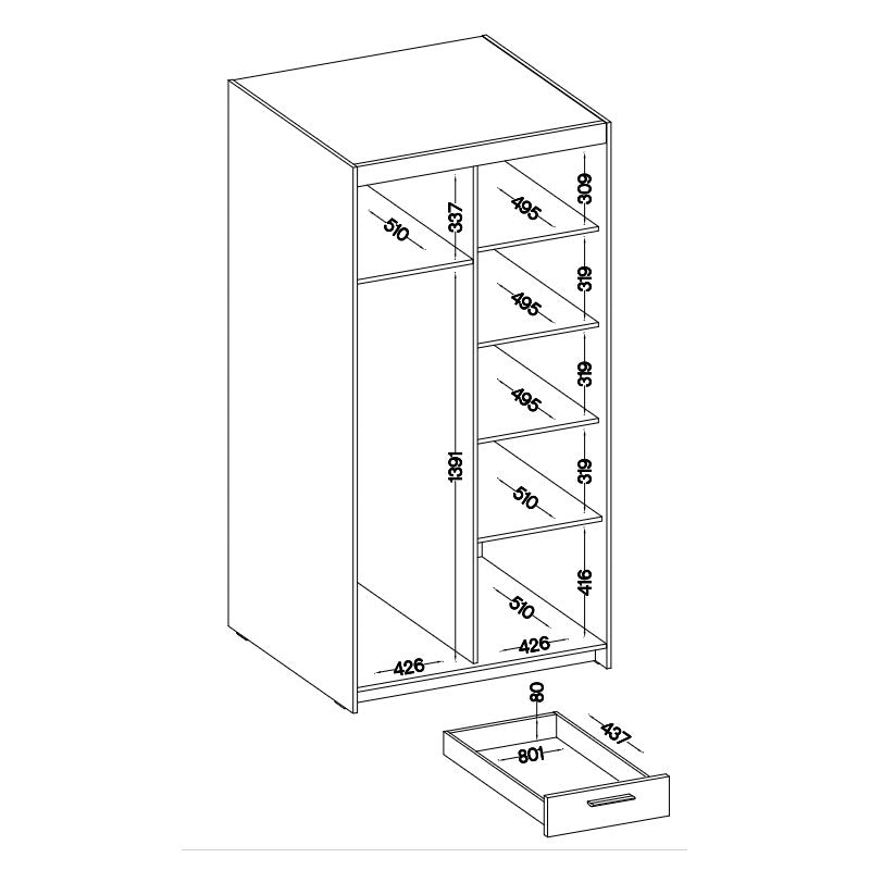 LE Elena 2D 3S DL02 3S Kleiderschrank in Weiß