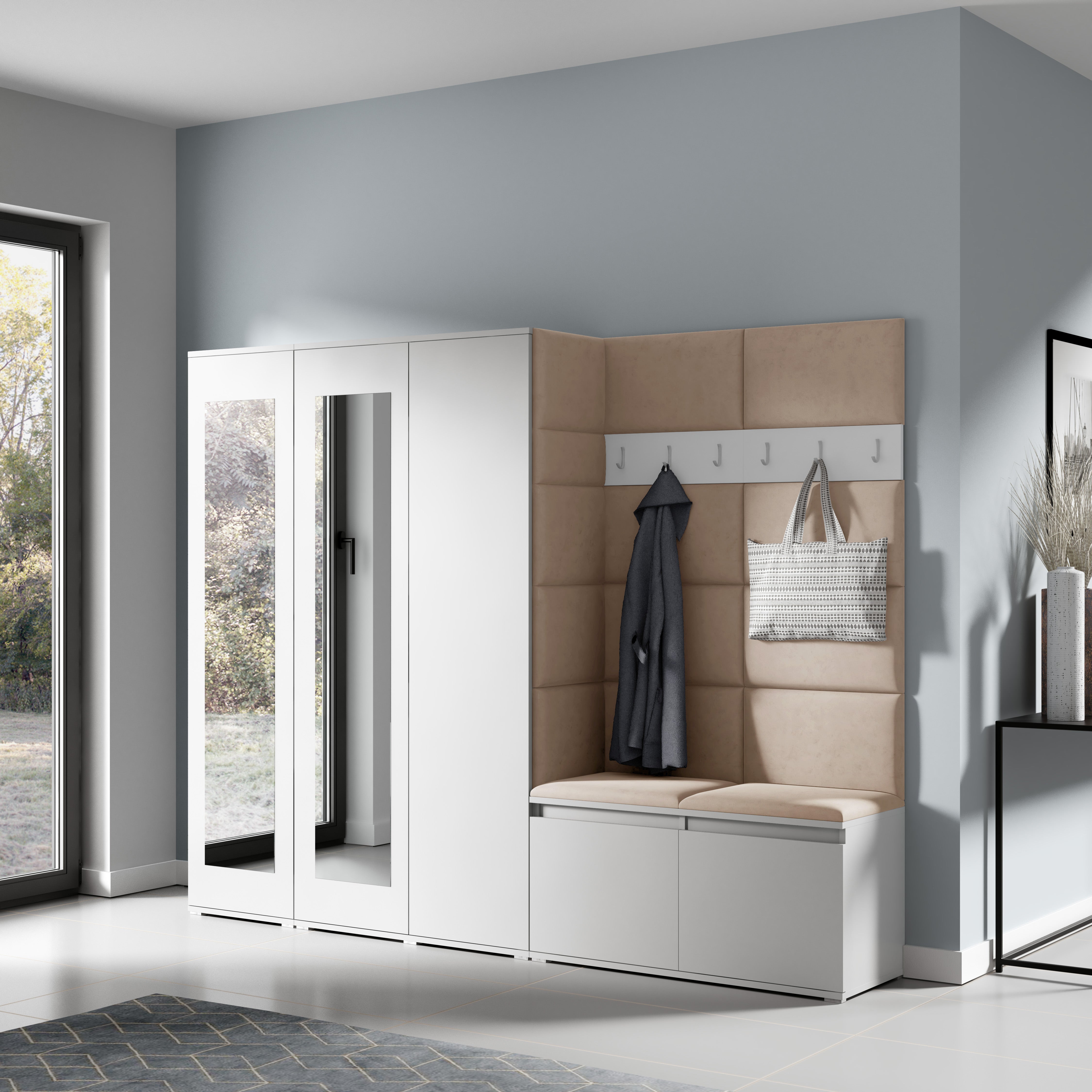 PK Emi 15 Flurgarderobe weiß - Polsterpaneele in verschiedenen Farben