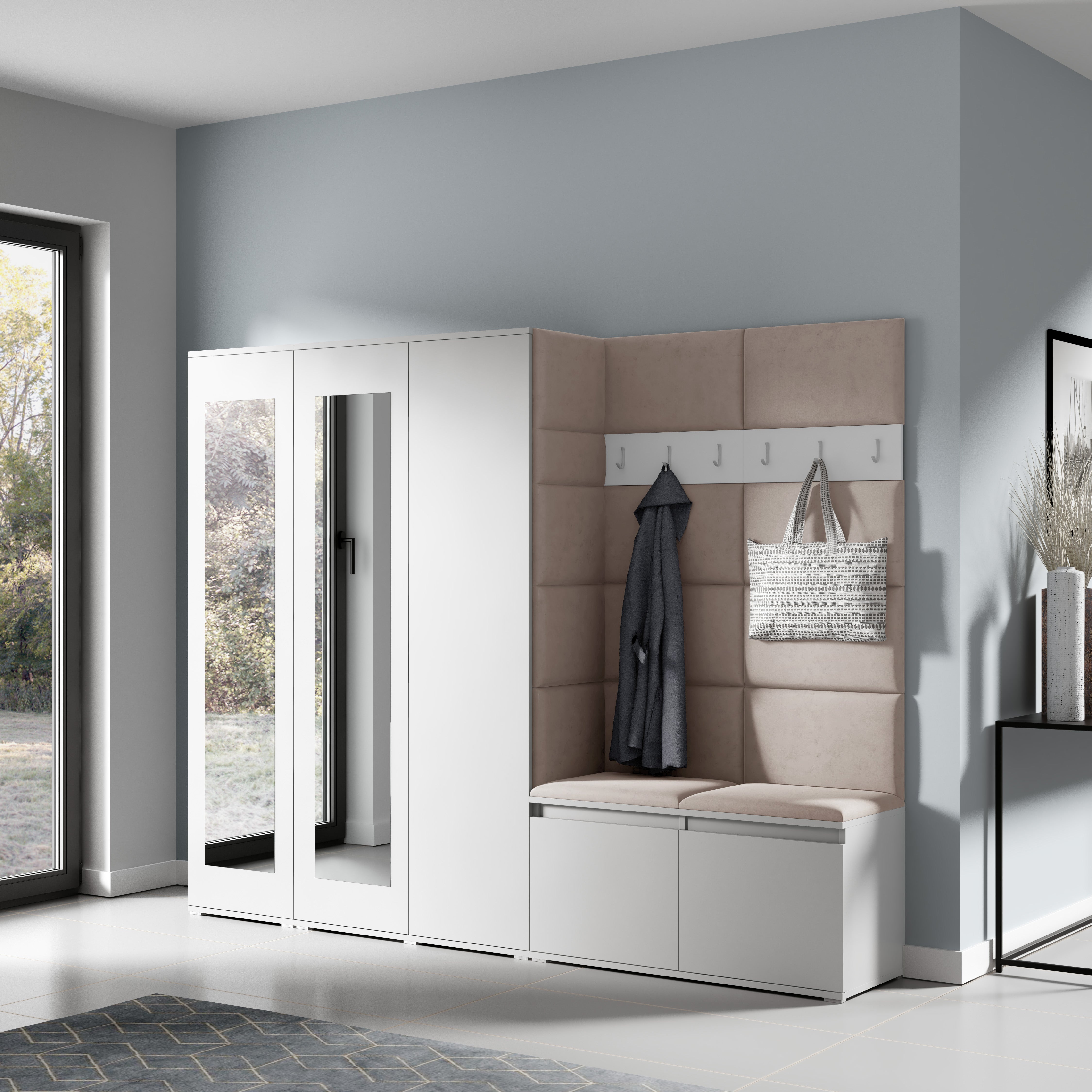 PK Emi 15 Flurgarderobe weiß - Polsterpaneele in verschiedenen Farben