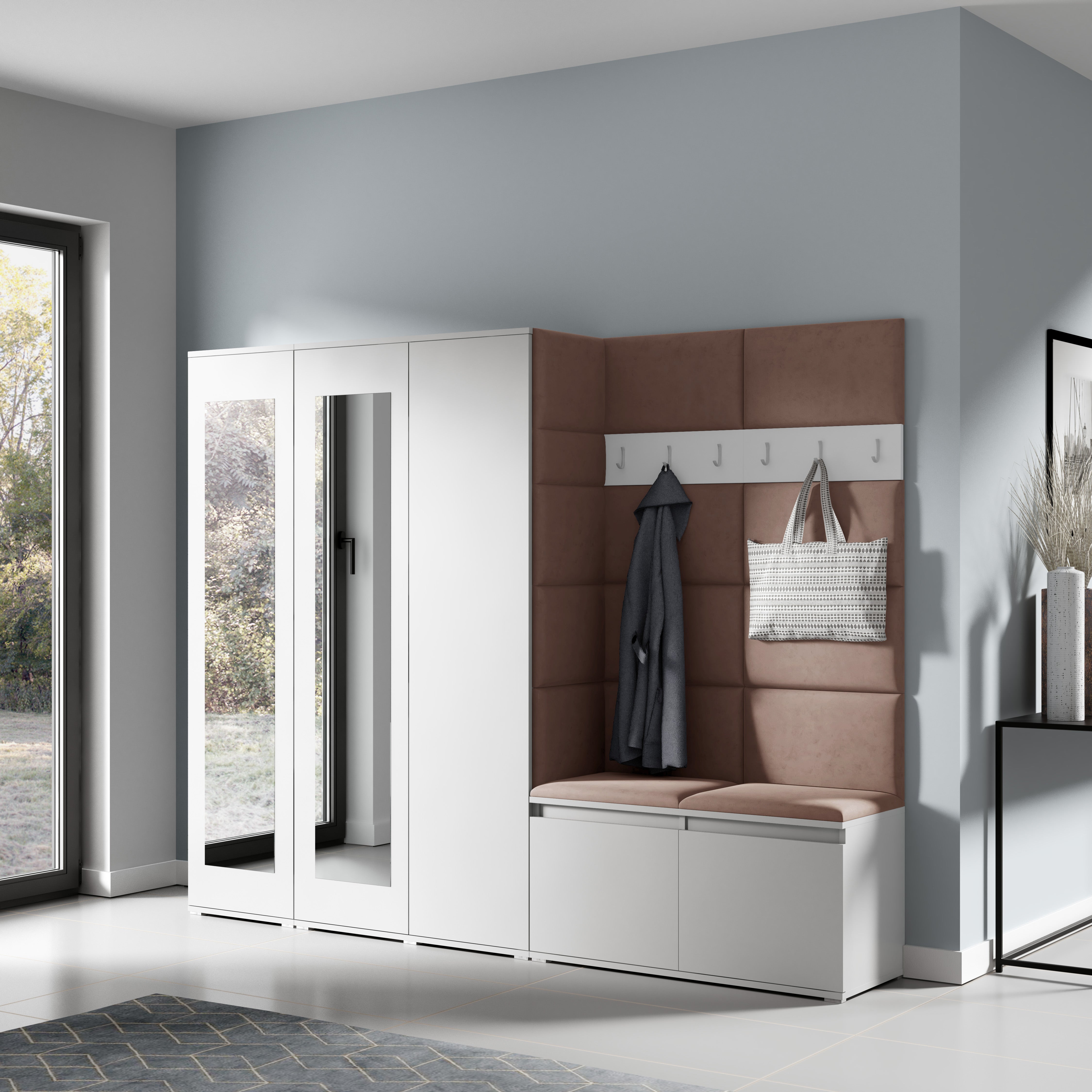 PK Emi 15 Flurgarderobe weiß - Polsterpaneele in verschiedenen Farben