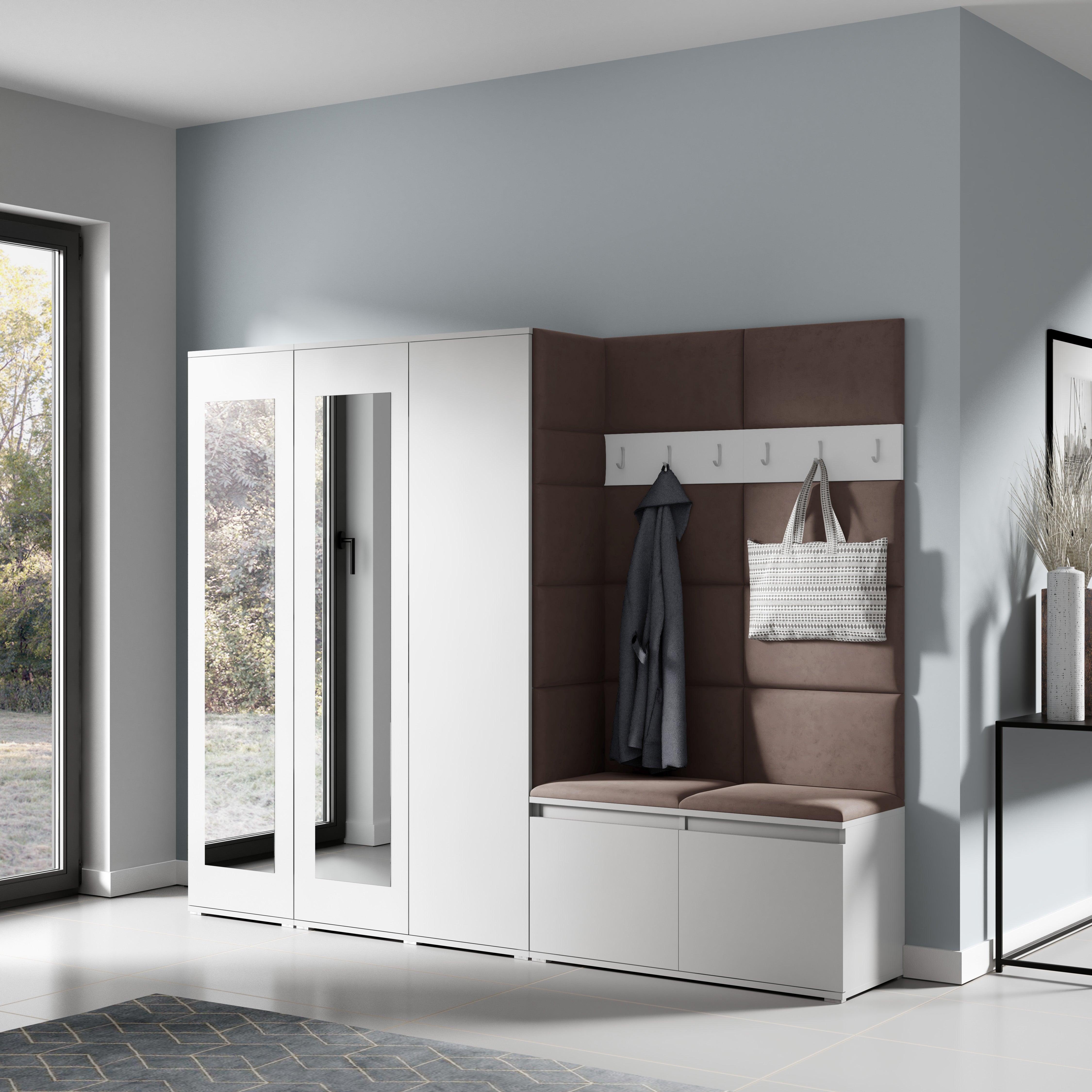 PK Emi 15 Flurgarderobe weiß - Polsterpaneele in verschiedenen Farben