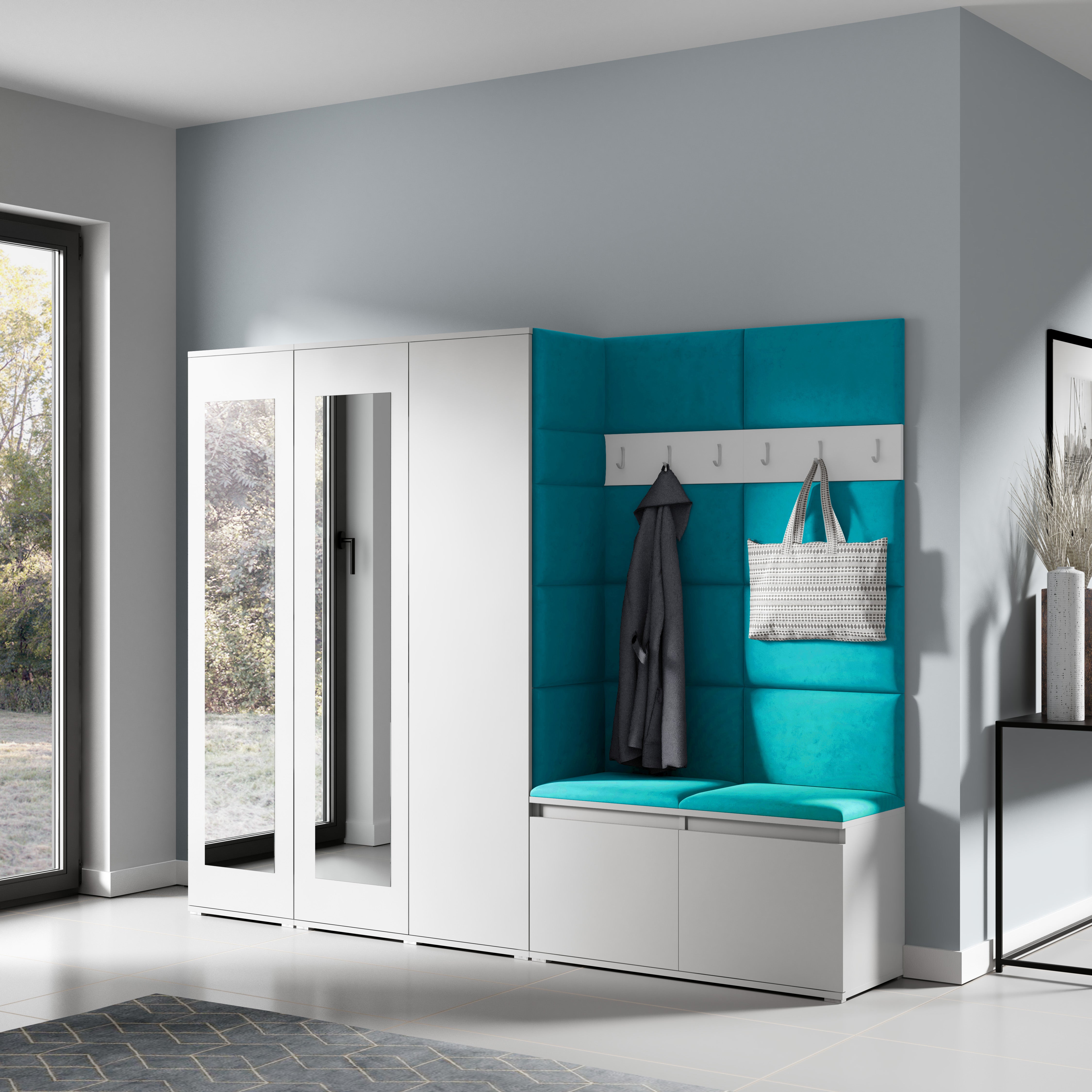 PK Emi 15 Flurgarderobe weiß - Polsterpaneele in verschiedenen Farben