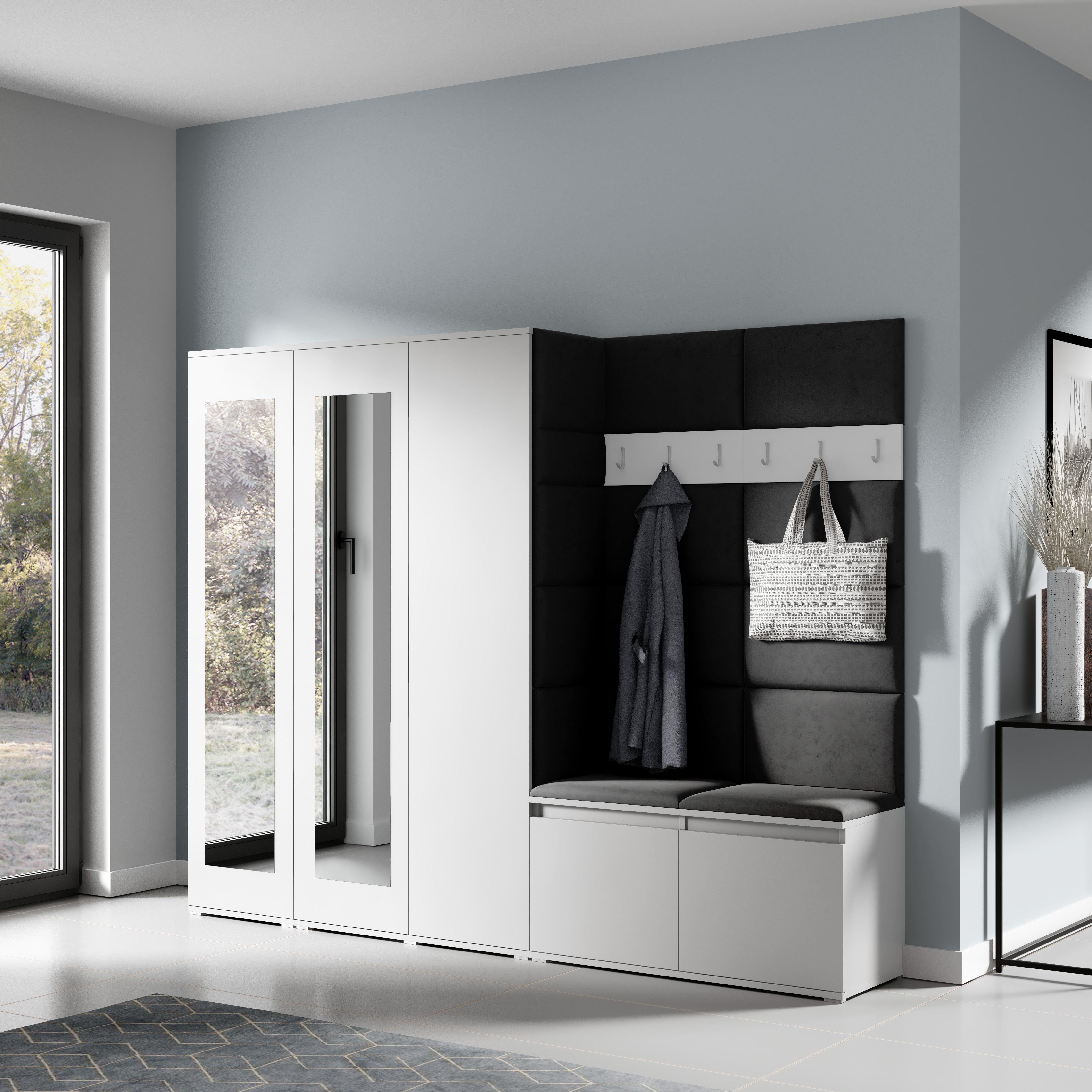 PK Emi 15 Flurgarderobe weiß - Polsterpaneele in verschiedenen Farben
