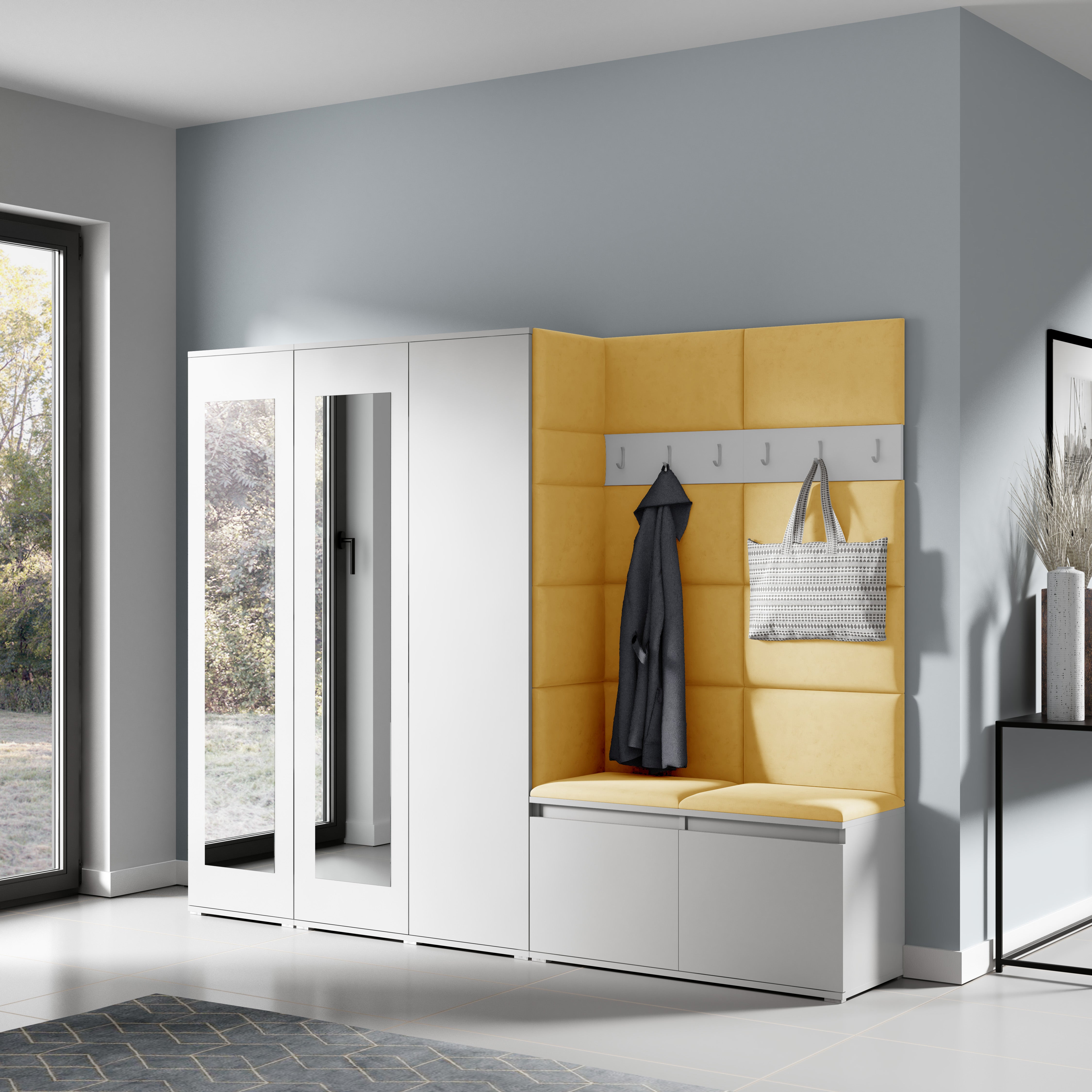 PK Emi 15 Flurgarderobe weiß - Polsterpaneele in verschiedenen Farben