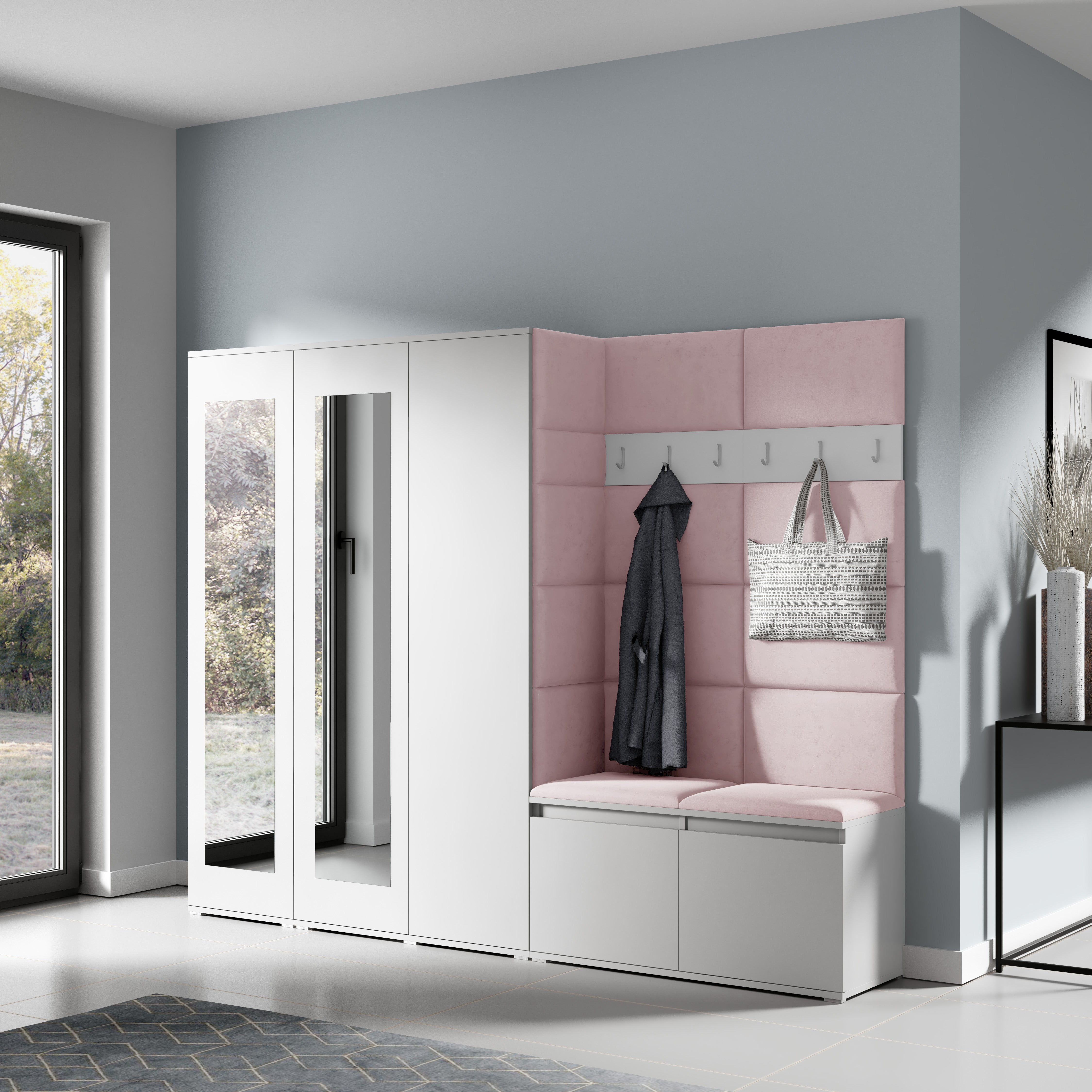 PK Emi 15 Flurgarderobe weiß - Polsterpaneele in verschiedenen Farben