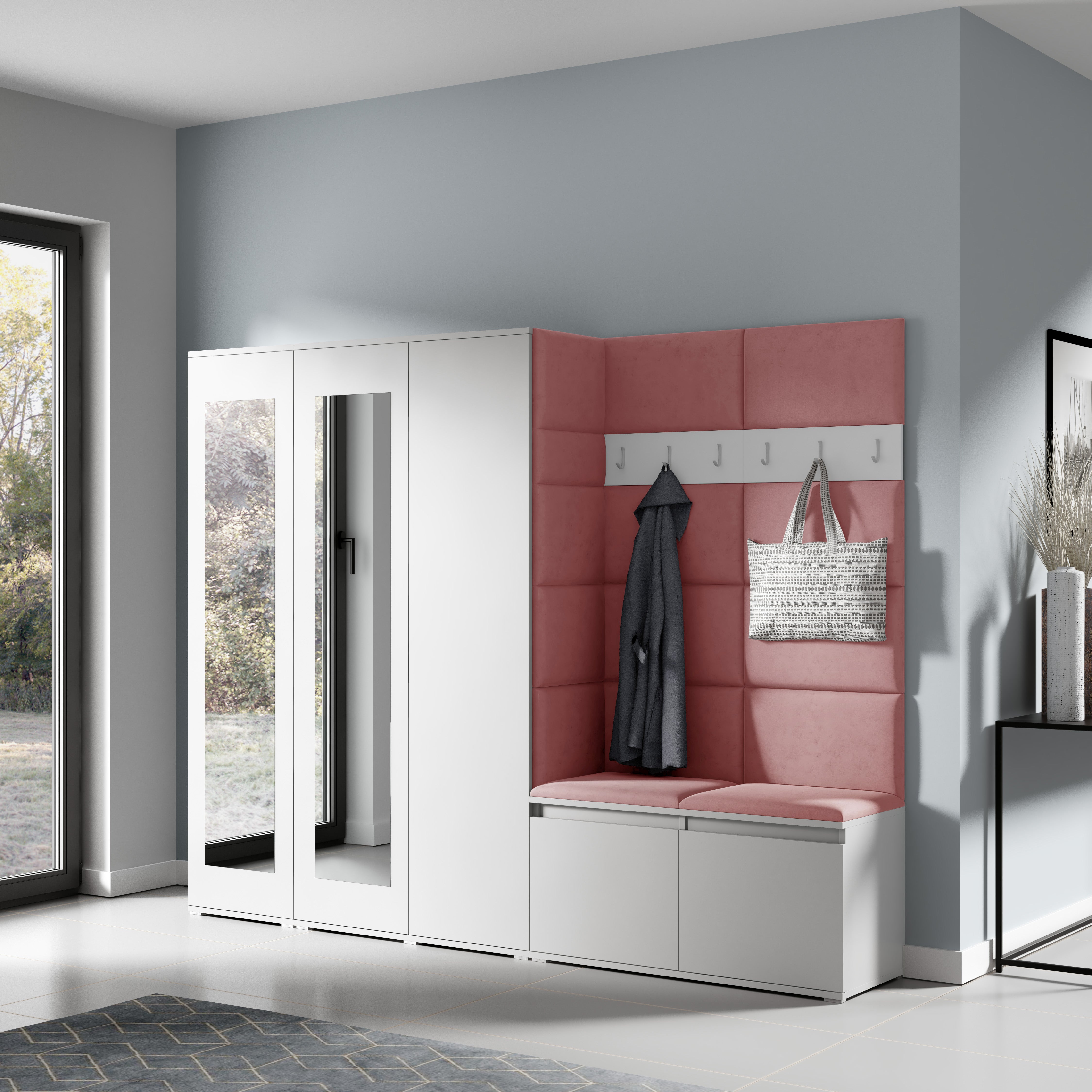 PK Emi 15 Flurgarderobe weiß - Polsterpaneele in verschiedenen Farben