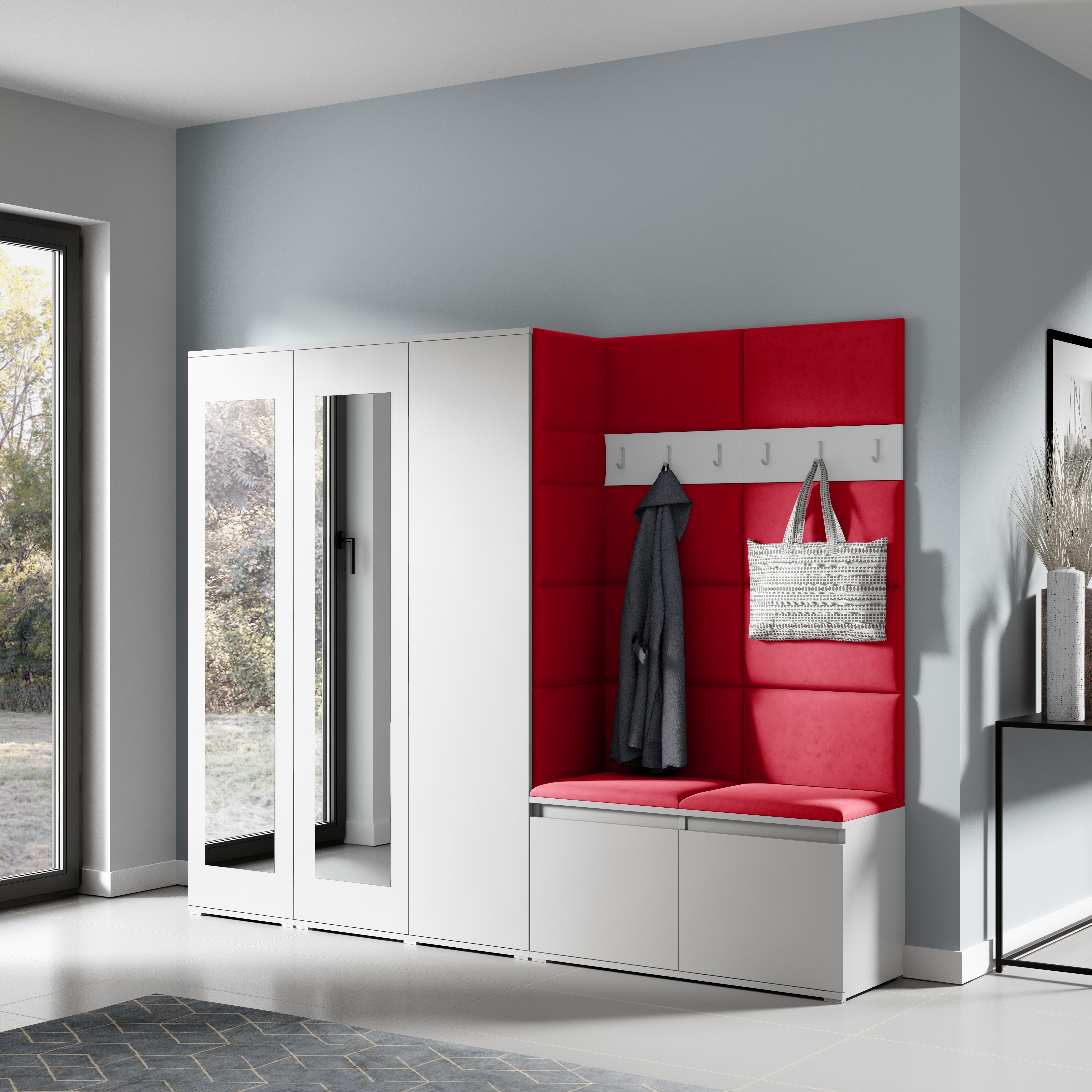 PK Emi 15 Flurgarderobe weiß - Polsterpaneele in verschiedenen Farben
