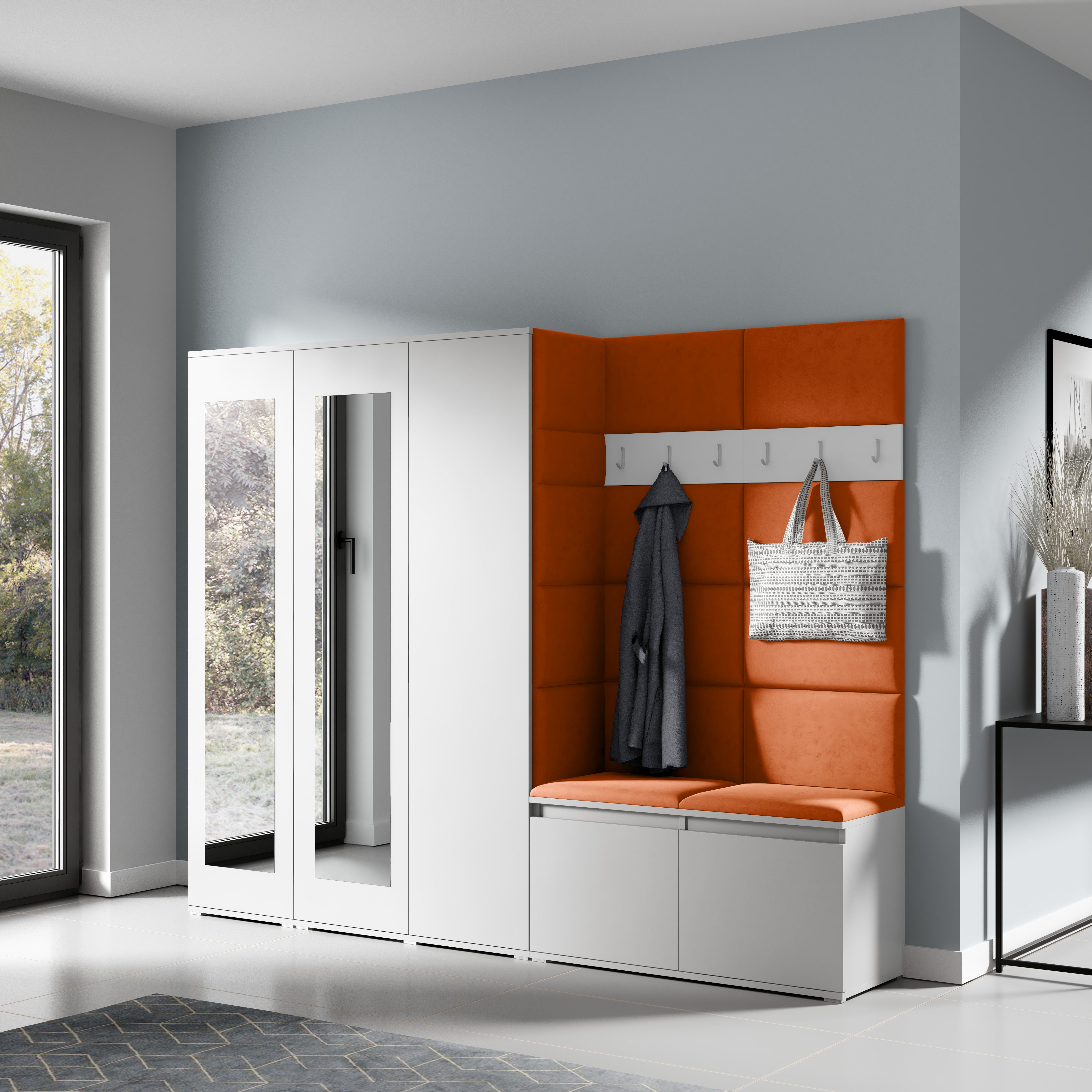 PK Emi 15 Flurgarderobe weiß - Polsterpaneele in verschiedenen Farben