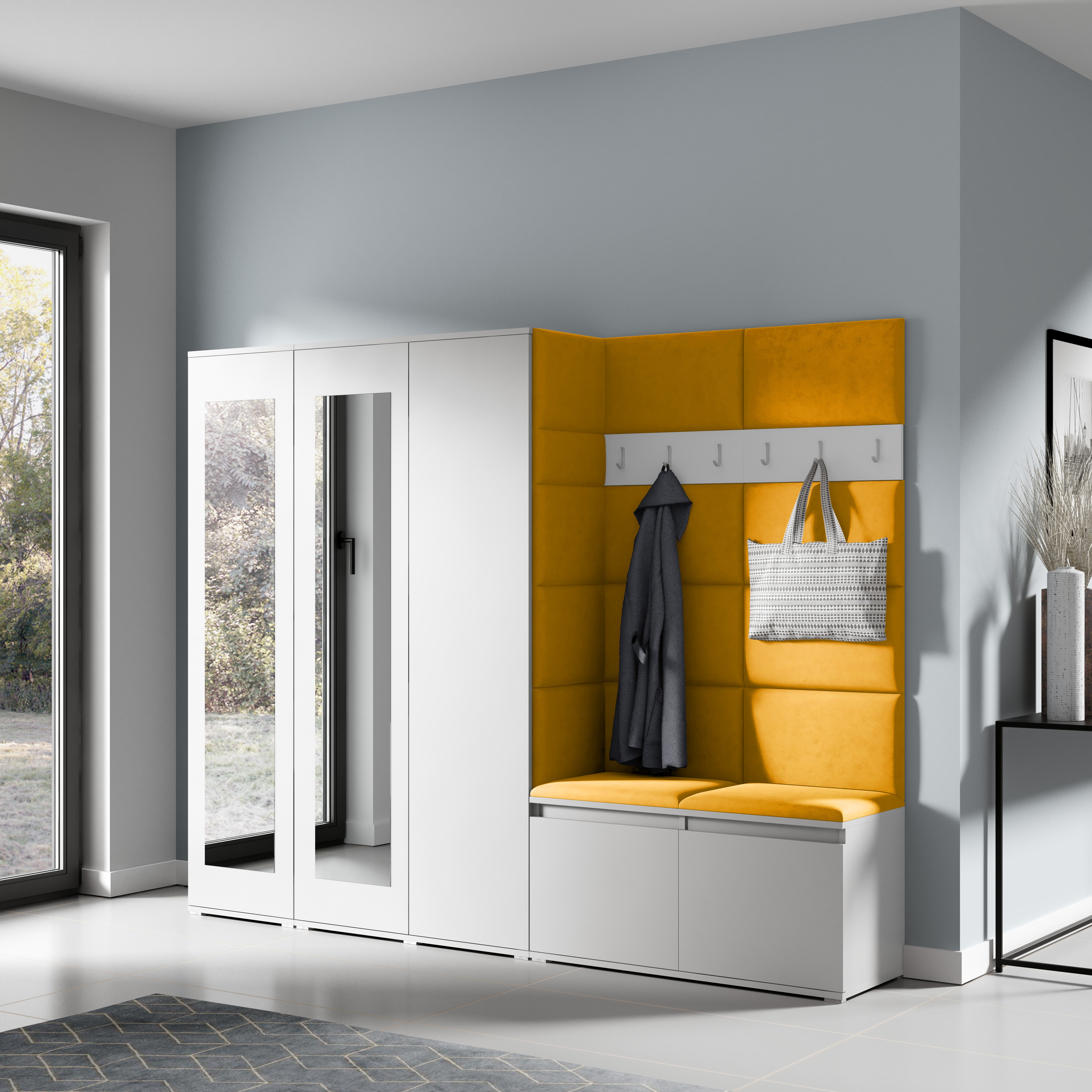 PK Emi 15 Flurgarderobe weiß - Polsterpaneele in verschiedenen Farben