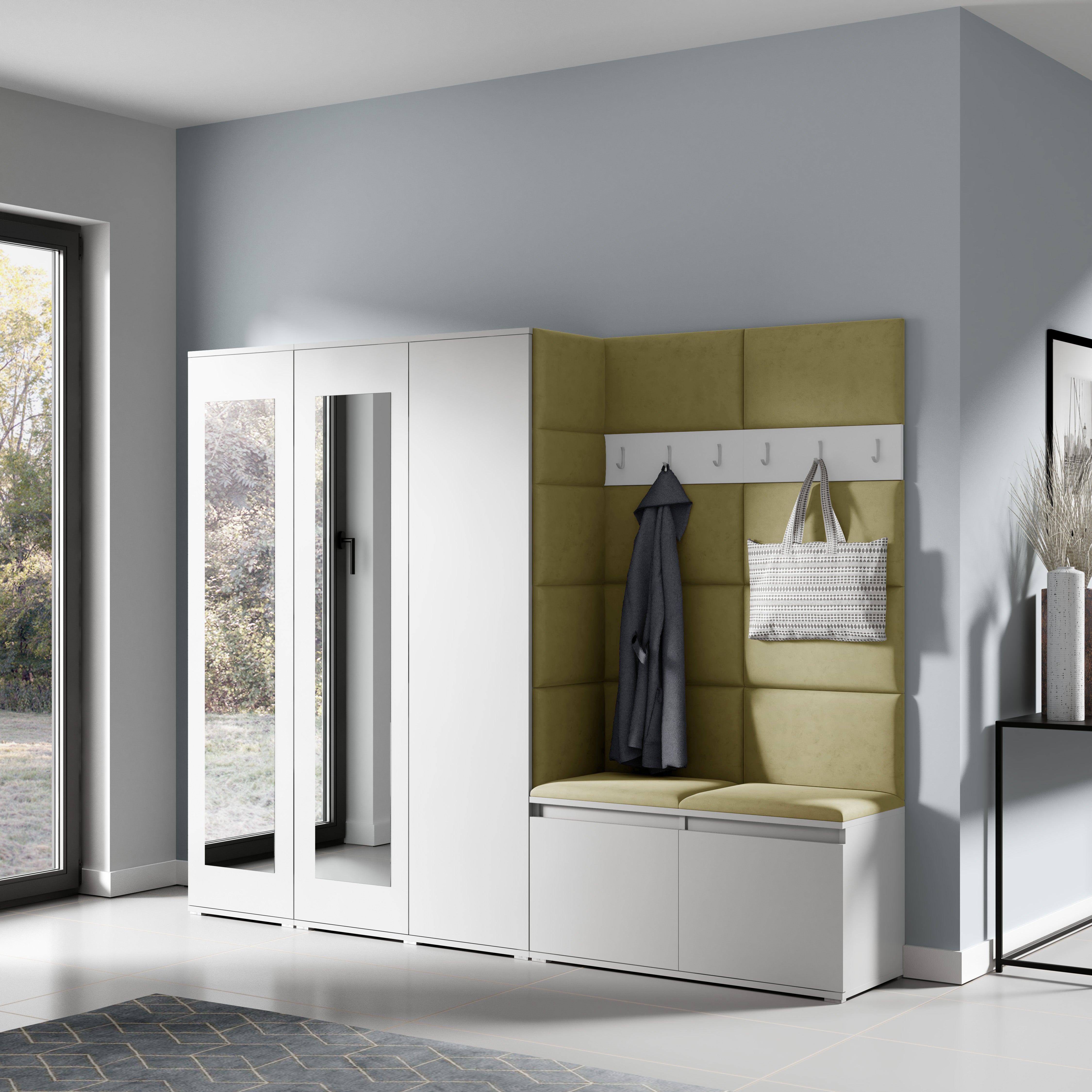 PK Emi 15 Flurgarderobe weiß - Polsterpaneele in verschiedenen Farben