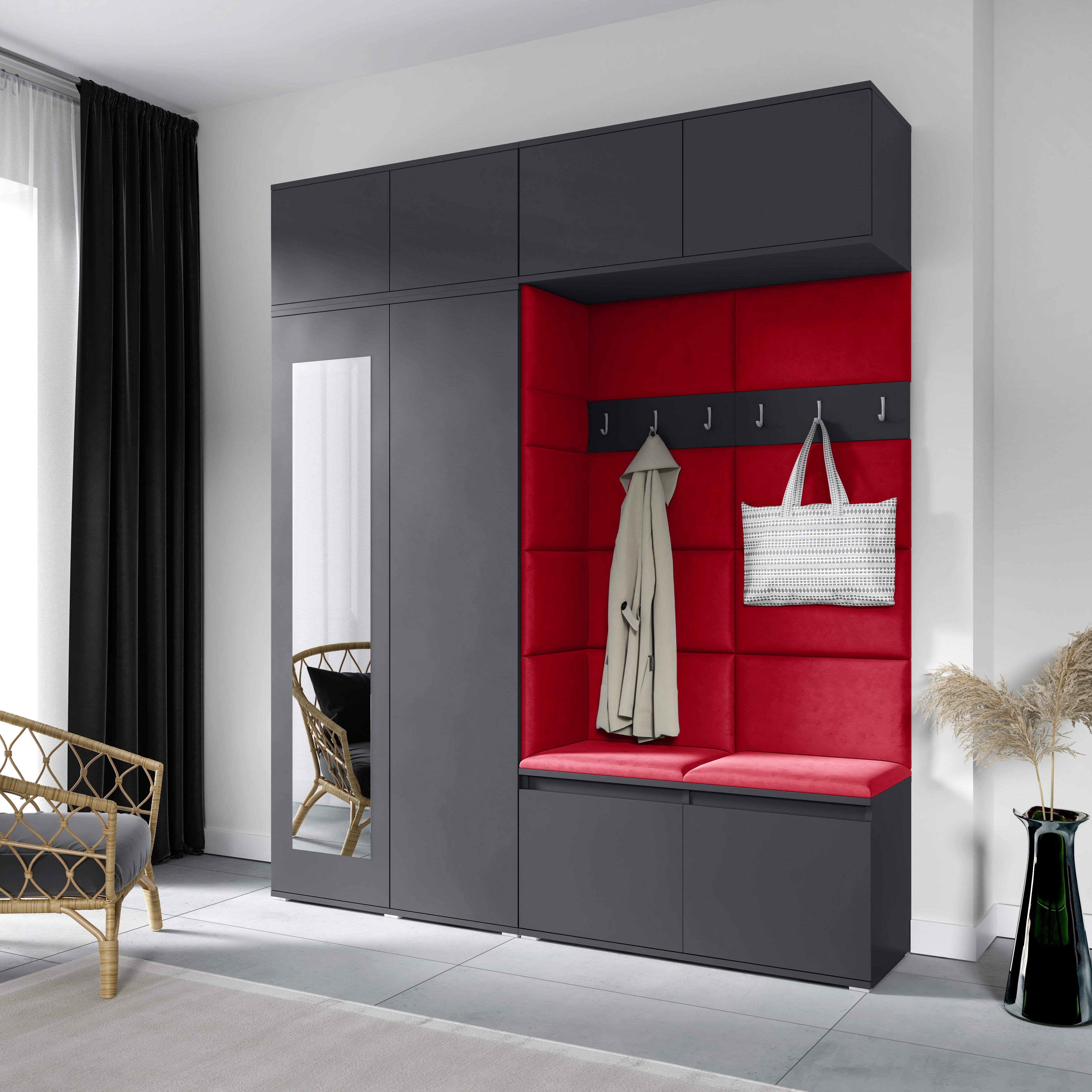 PK Emi 16 Hallway Wardrobe Graphite - Upholstered Panels in Various Colours